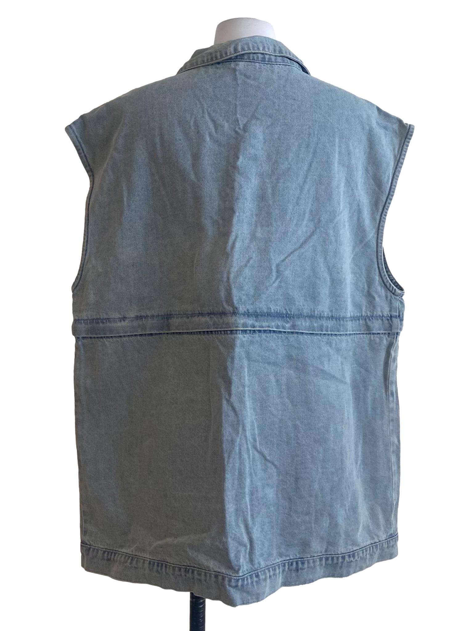 Washed Blue Button Down Sleeveless Denim Jacket