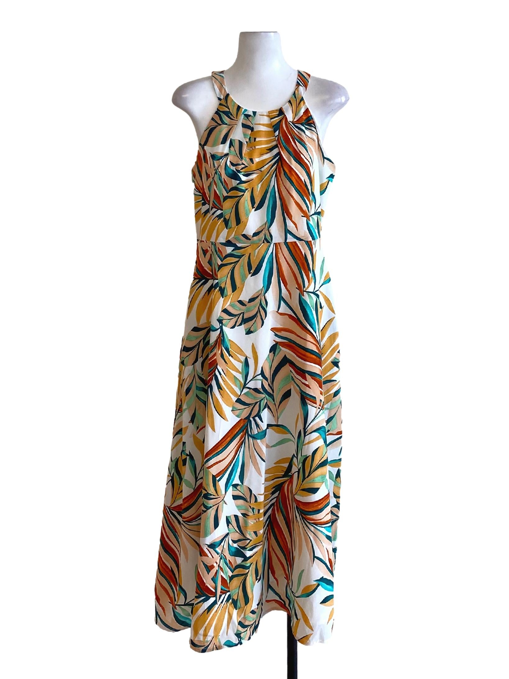 Sandstone Orange Petal Printed Round Neck A-Line Dress