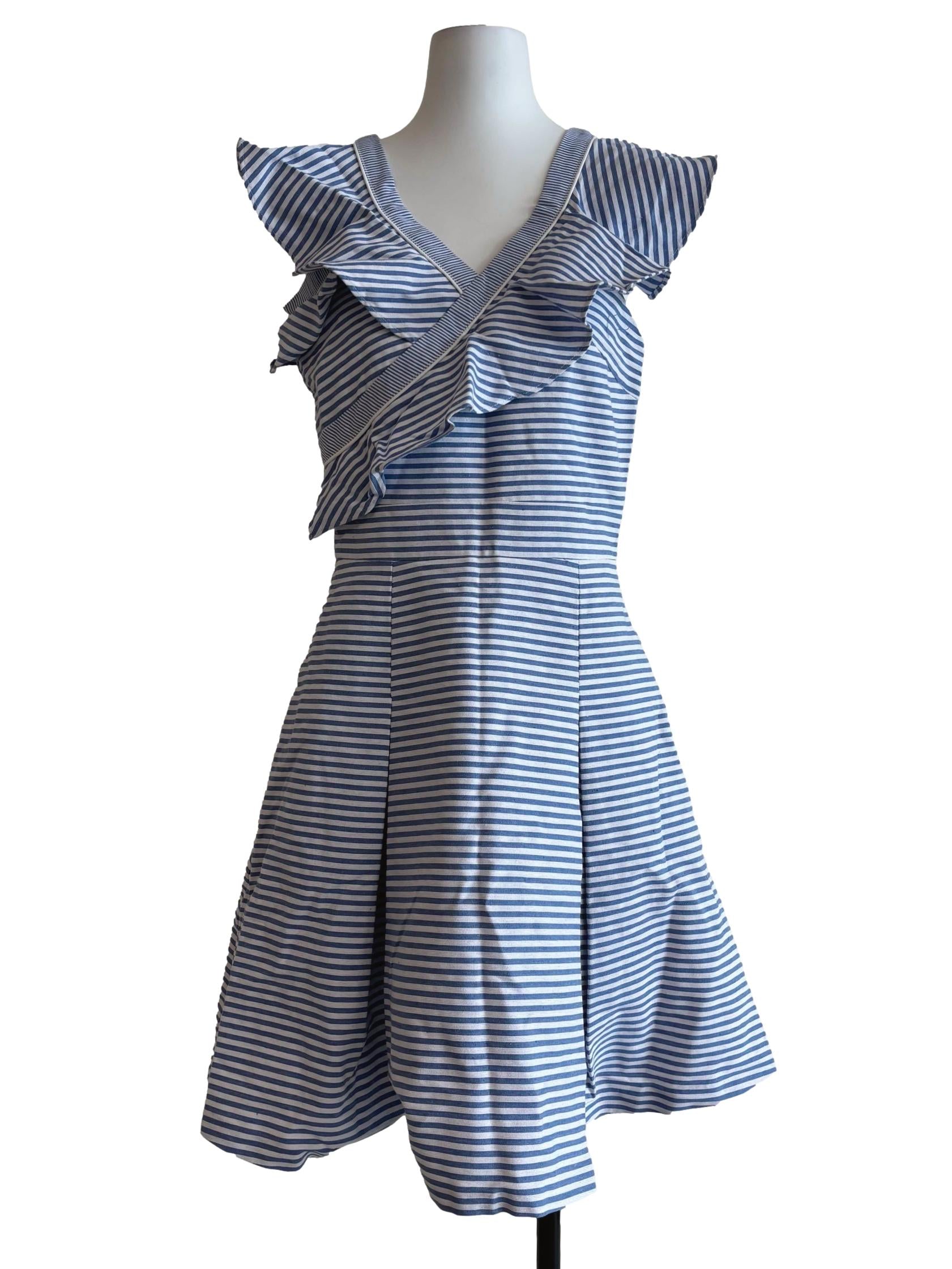 Blue Stripe Knife Pleated Dress