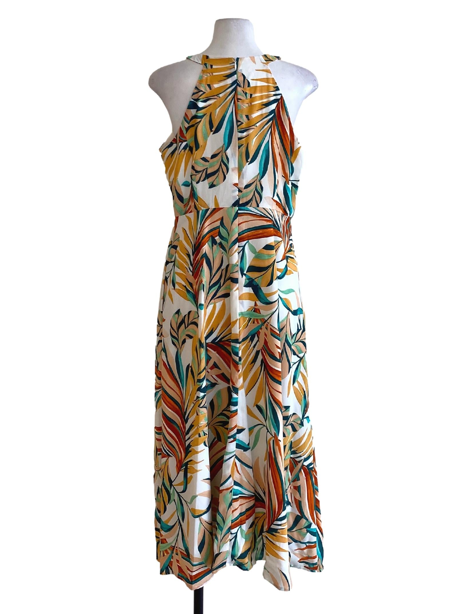 Sandstone Orange Petal Printed Round Neck A-Line Dress