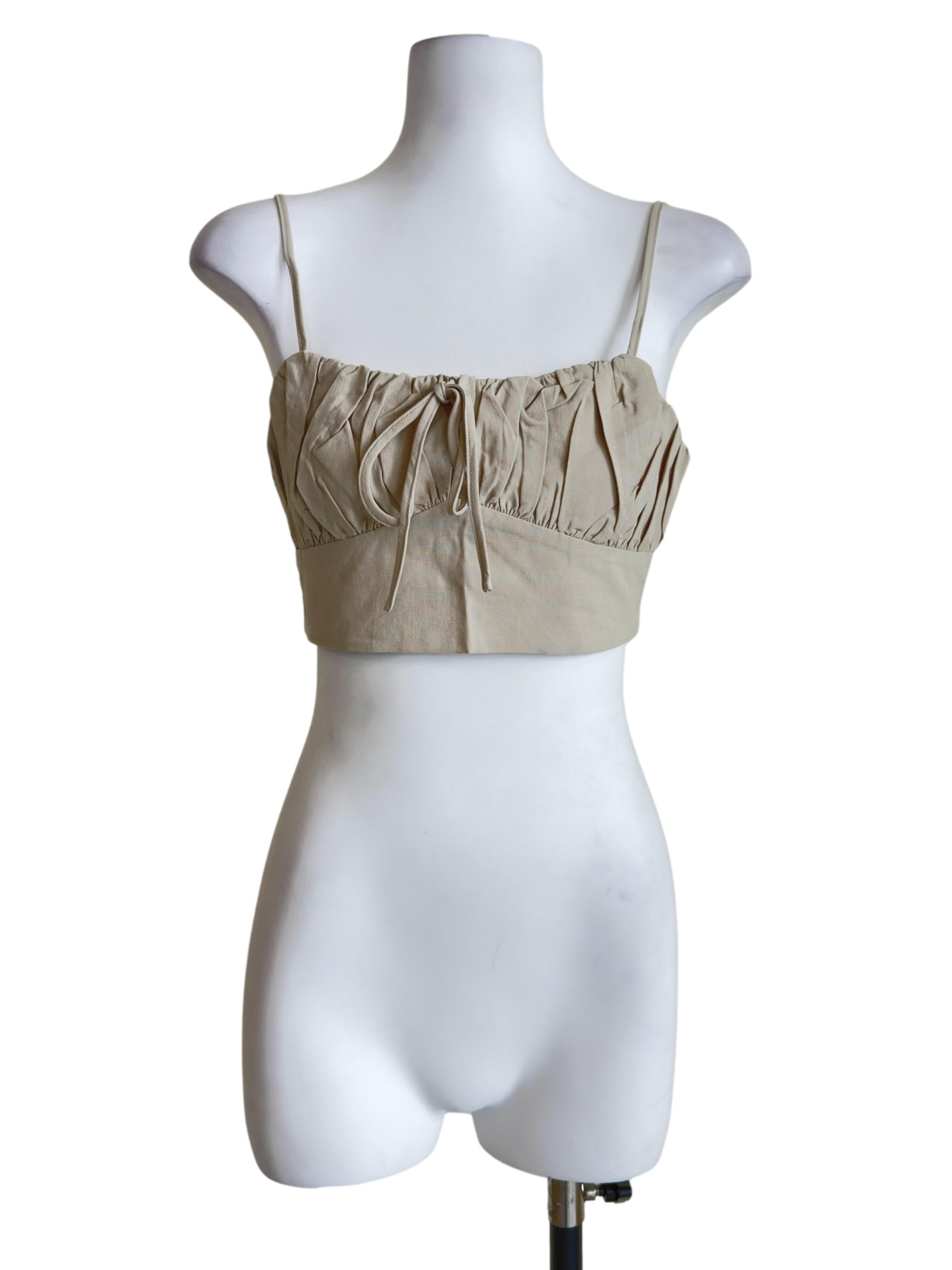 Beige Xandra Ruched Front Crop Top