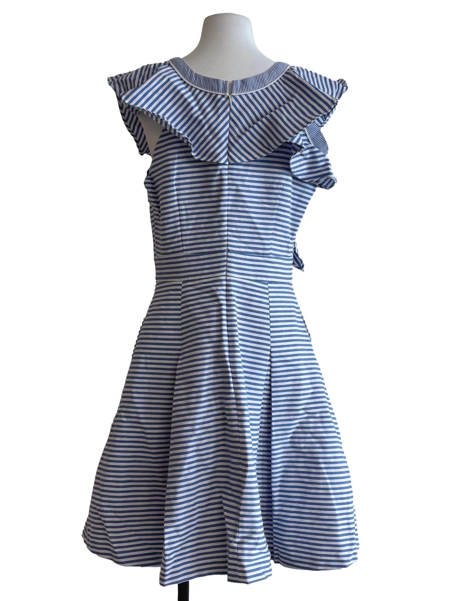 Blue Stripe Knife Pleated Dress