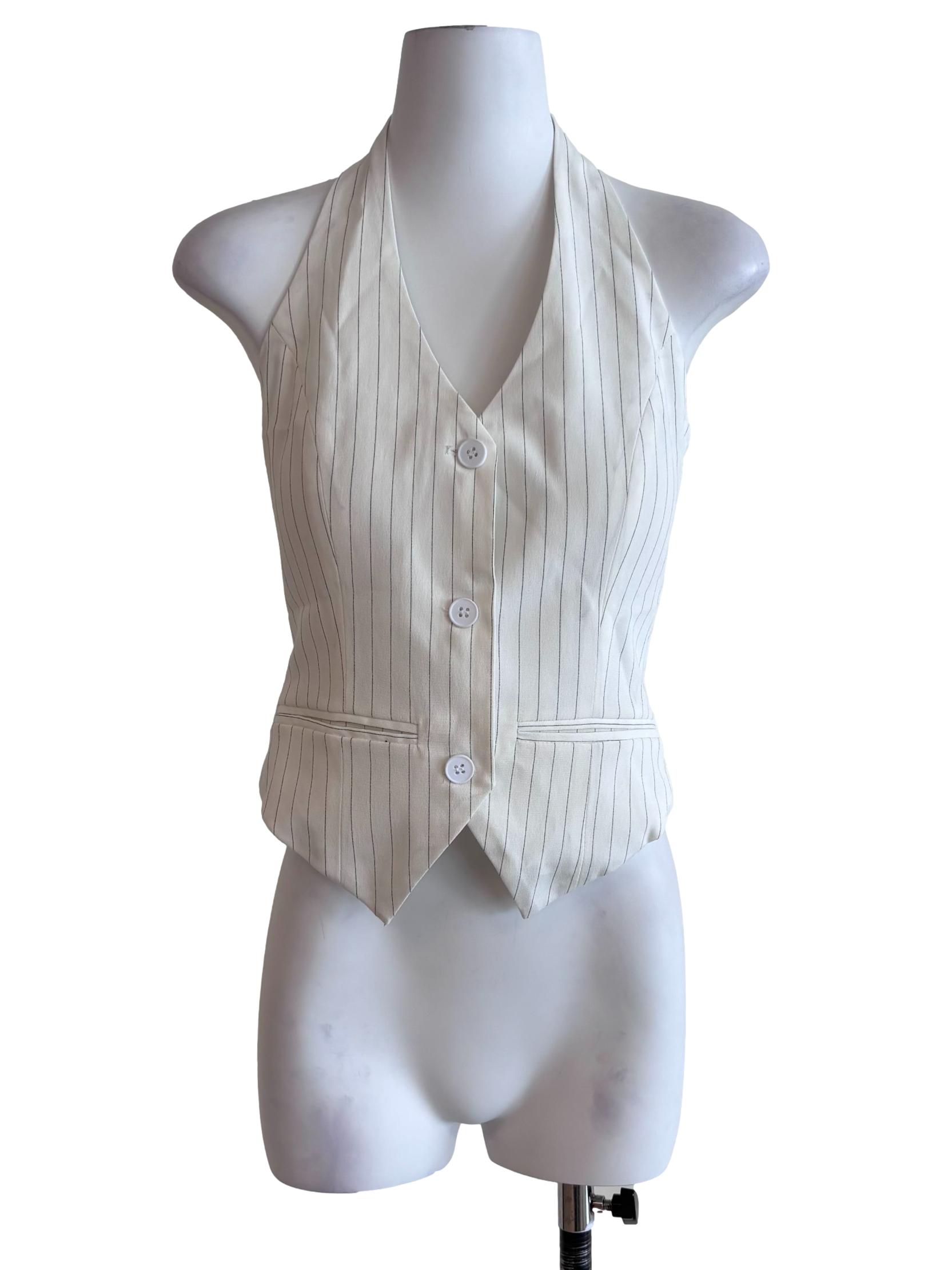 Off White Pinstripe Halter Vest Top