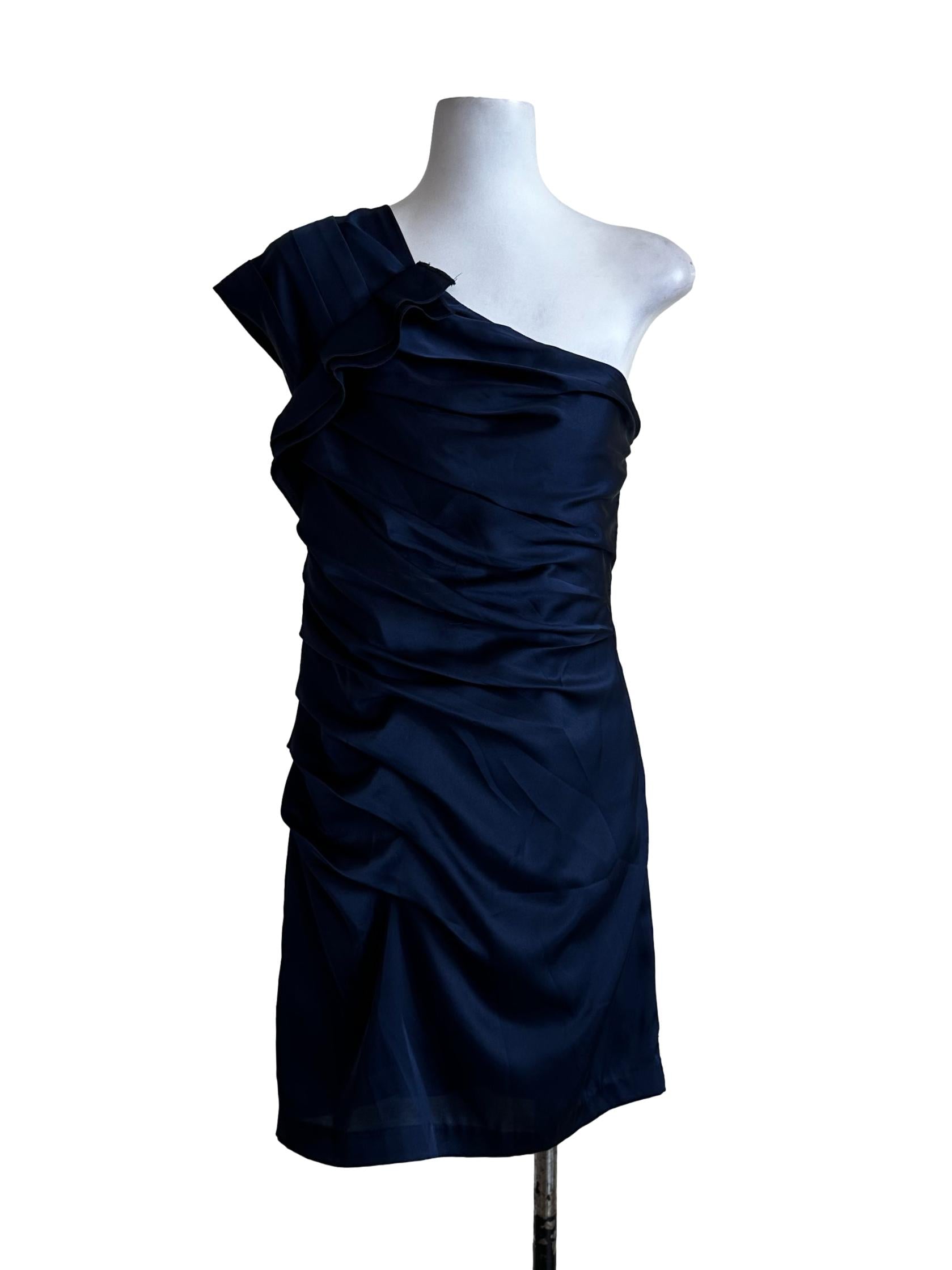 Navy Blue Plain Satin Dress