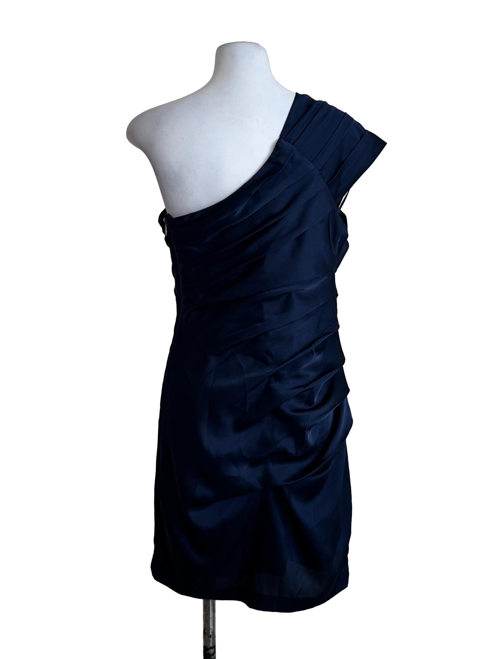 Navy Blue Plain Satin Dress