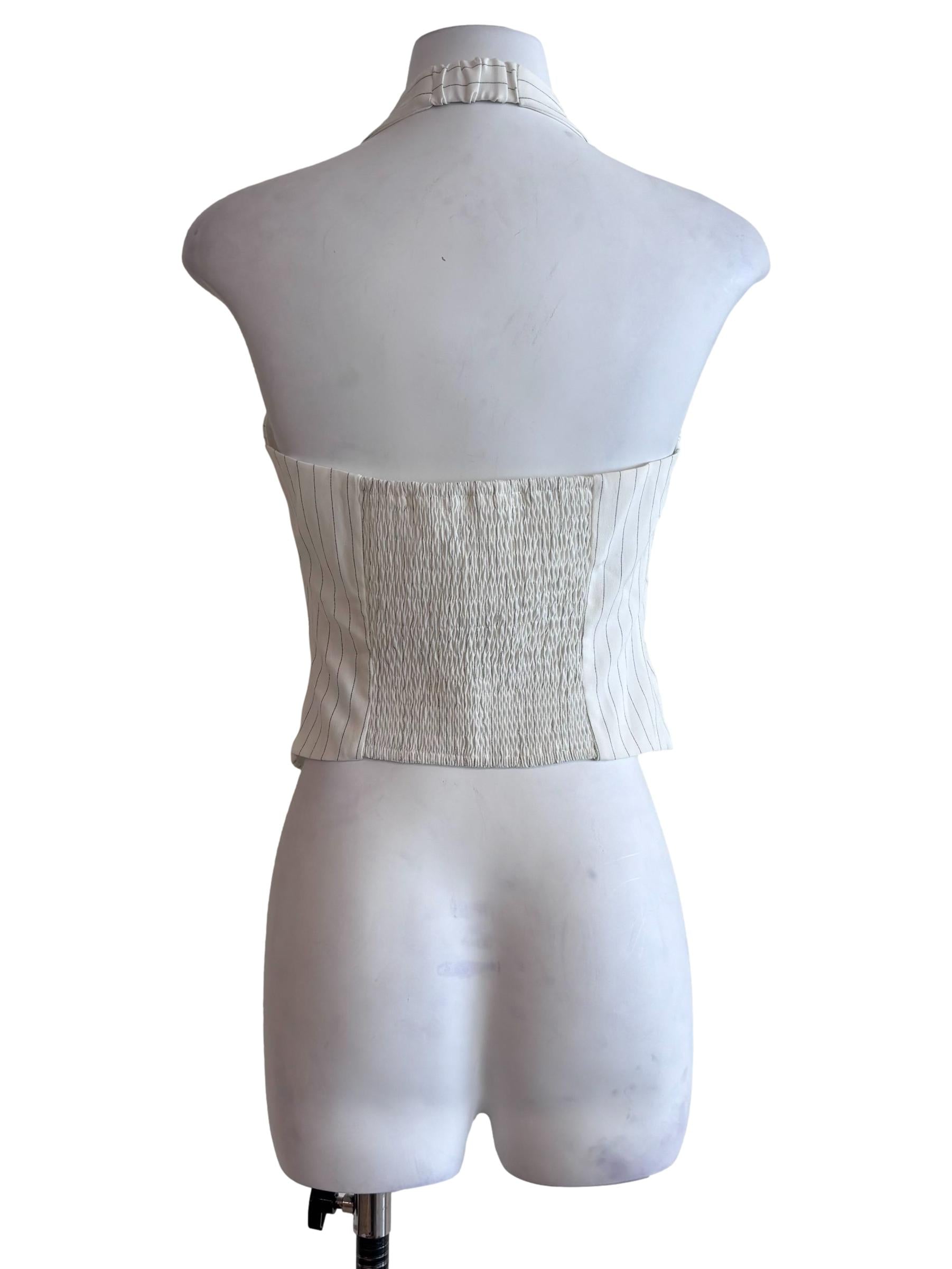 Off White Pinstripe Halter Vest Top