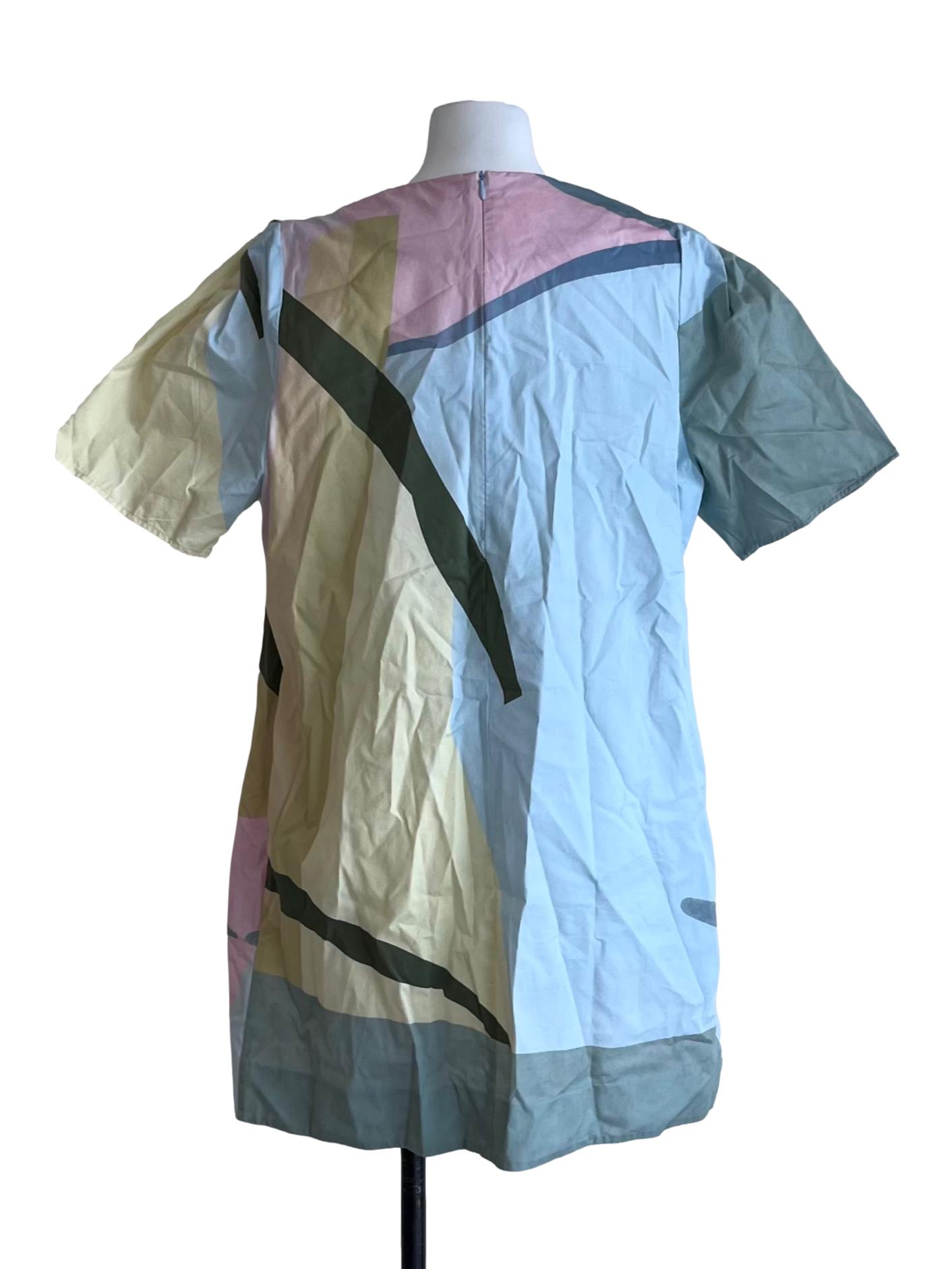 Mountains Blue Pleat Sleeve Shift Dress OSN