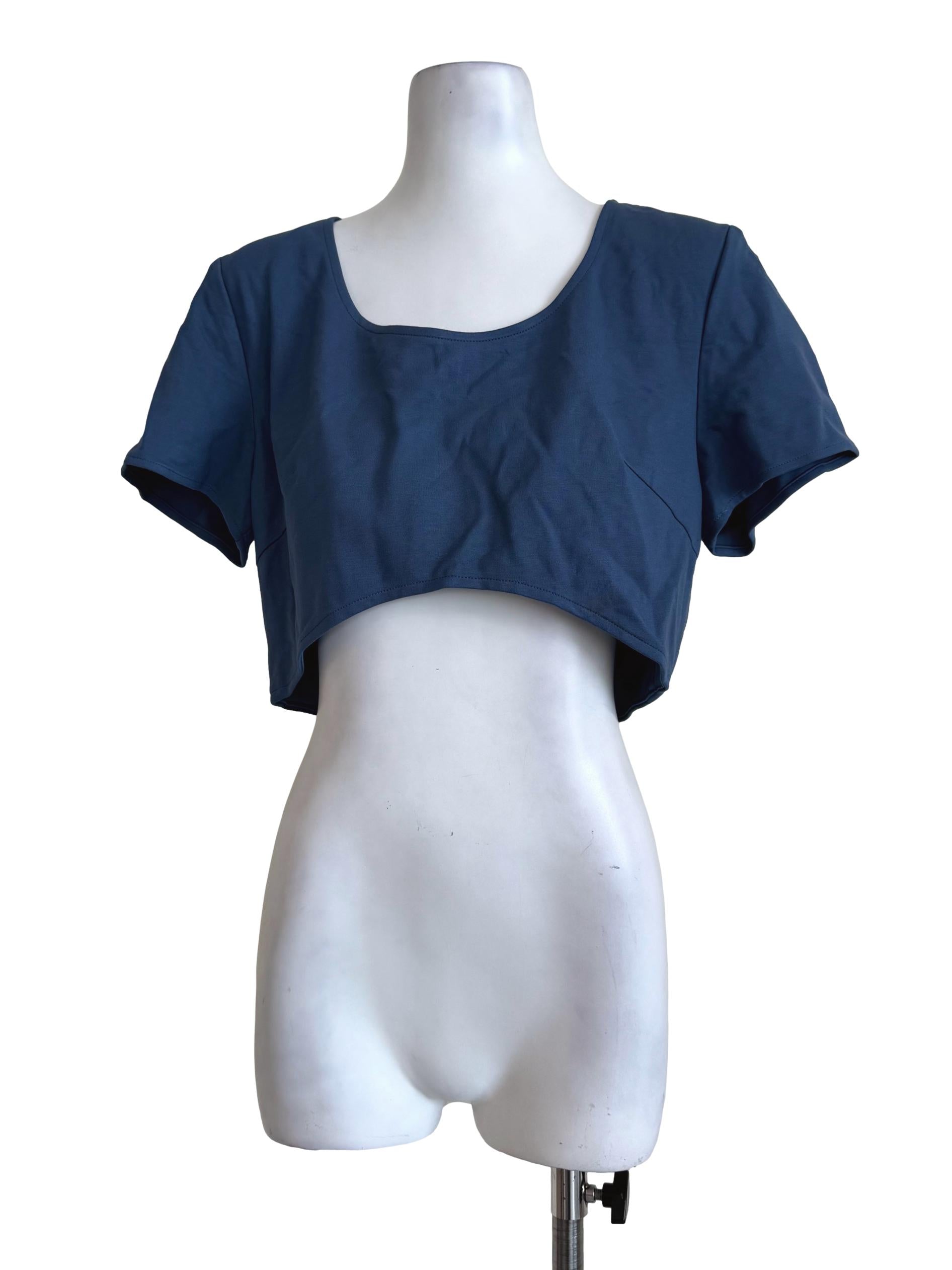 Teal Blue Round Neck Crop Top