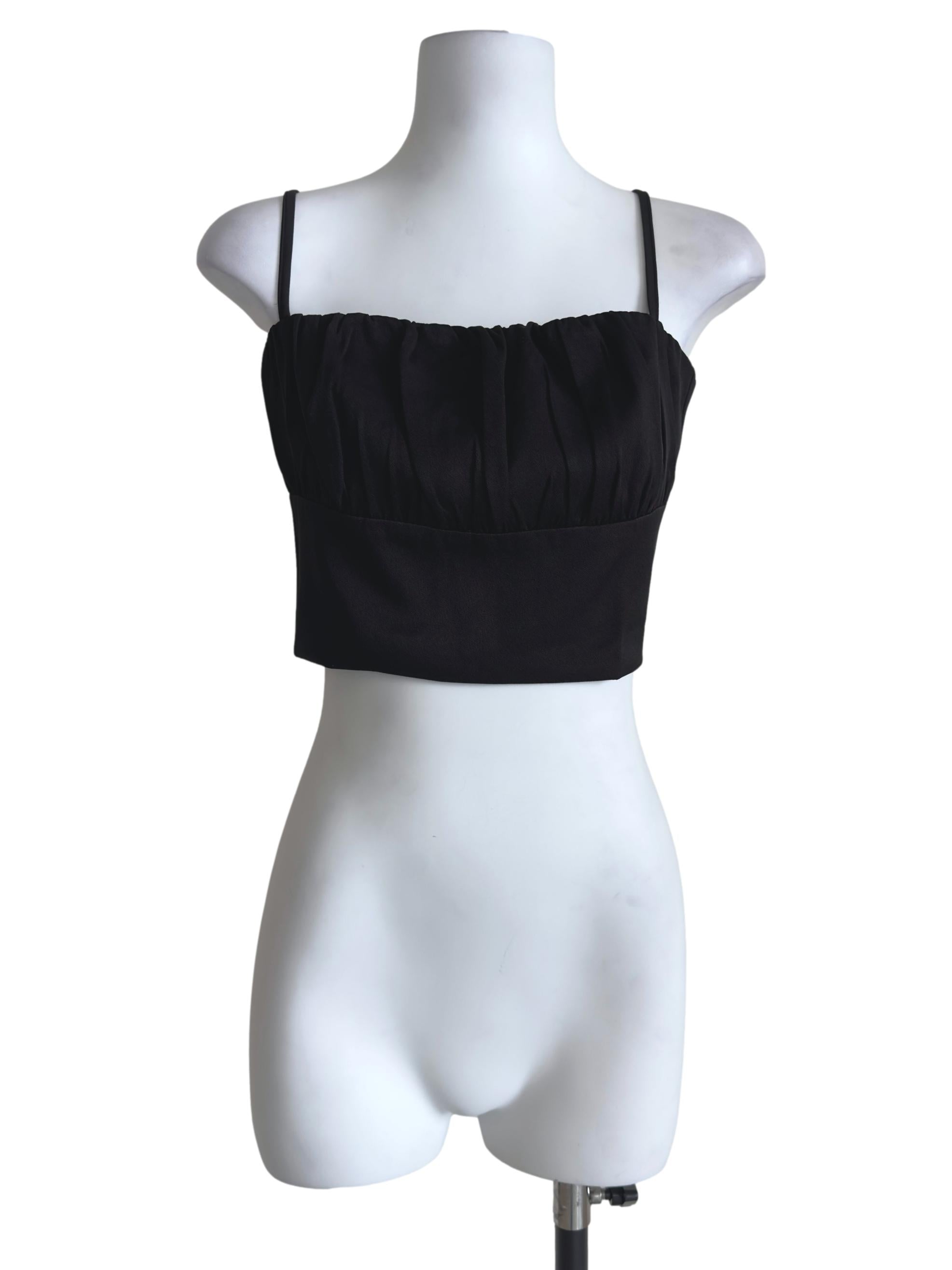Black Luisa Ruched Crop Spag Top
