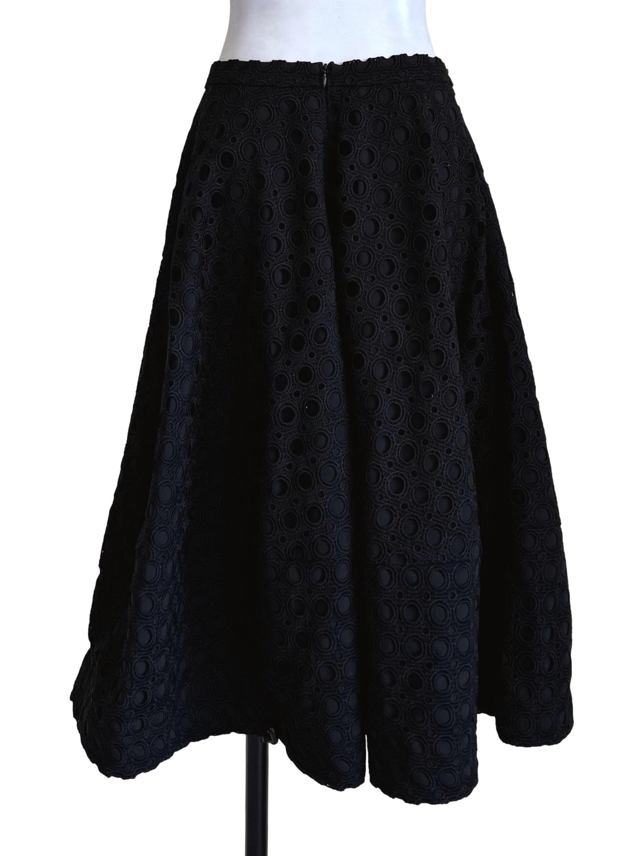 Matte Black Embroidery A-Line Skirt