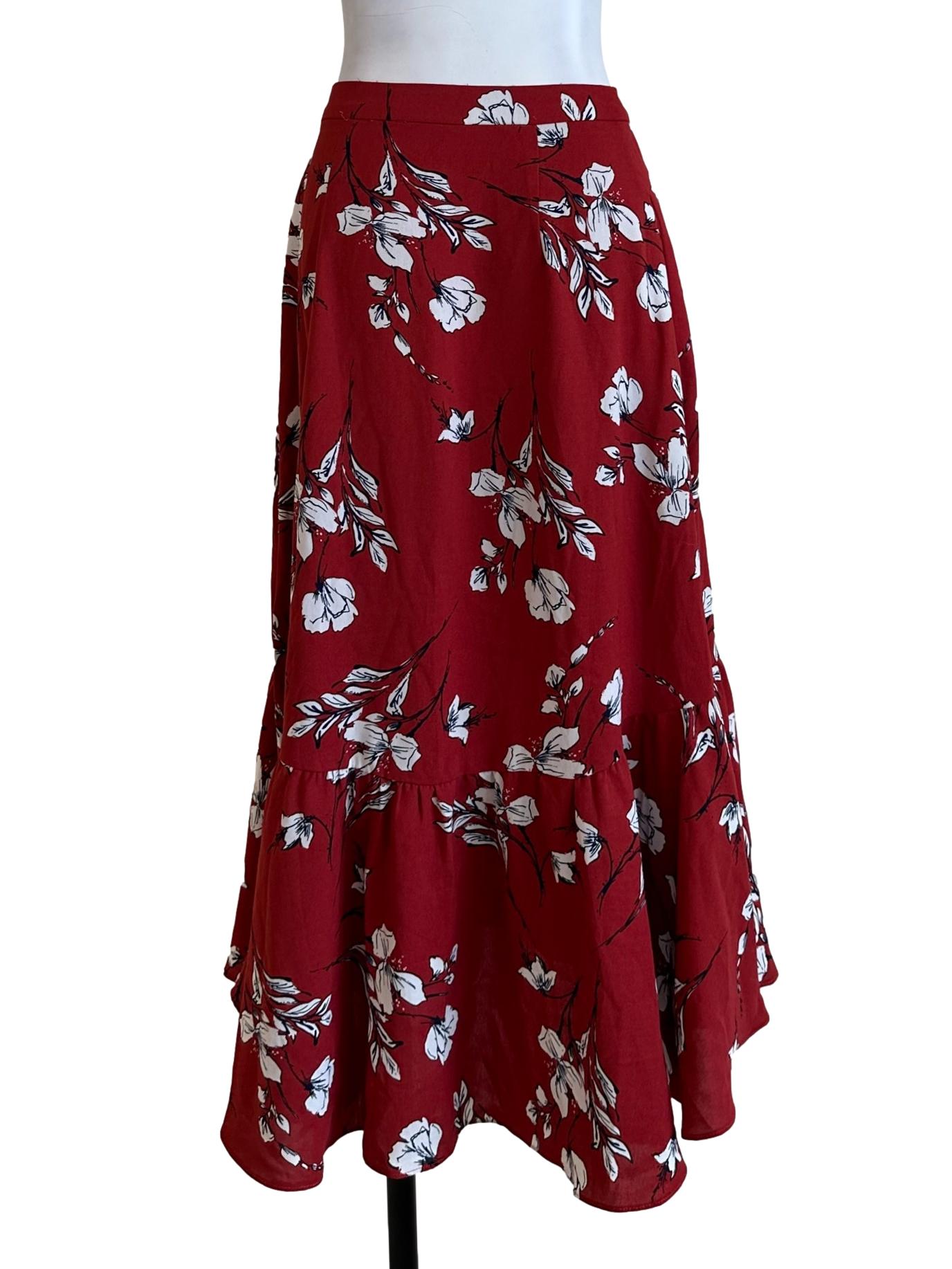 Brick Orange Flower Printed Skirt