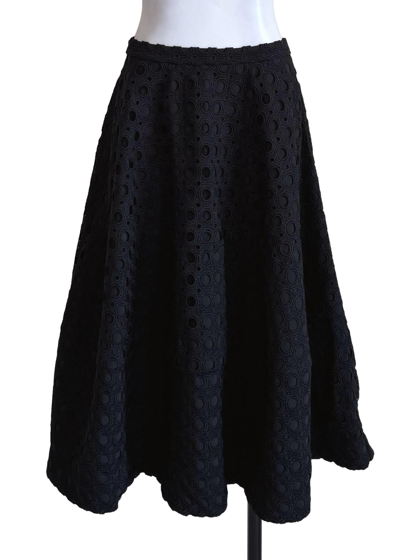 Matte Black Embroidery A-Line Skirt