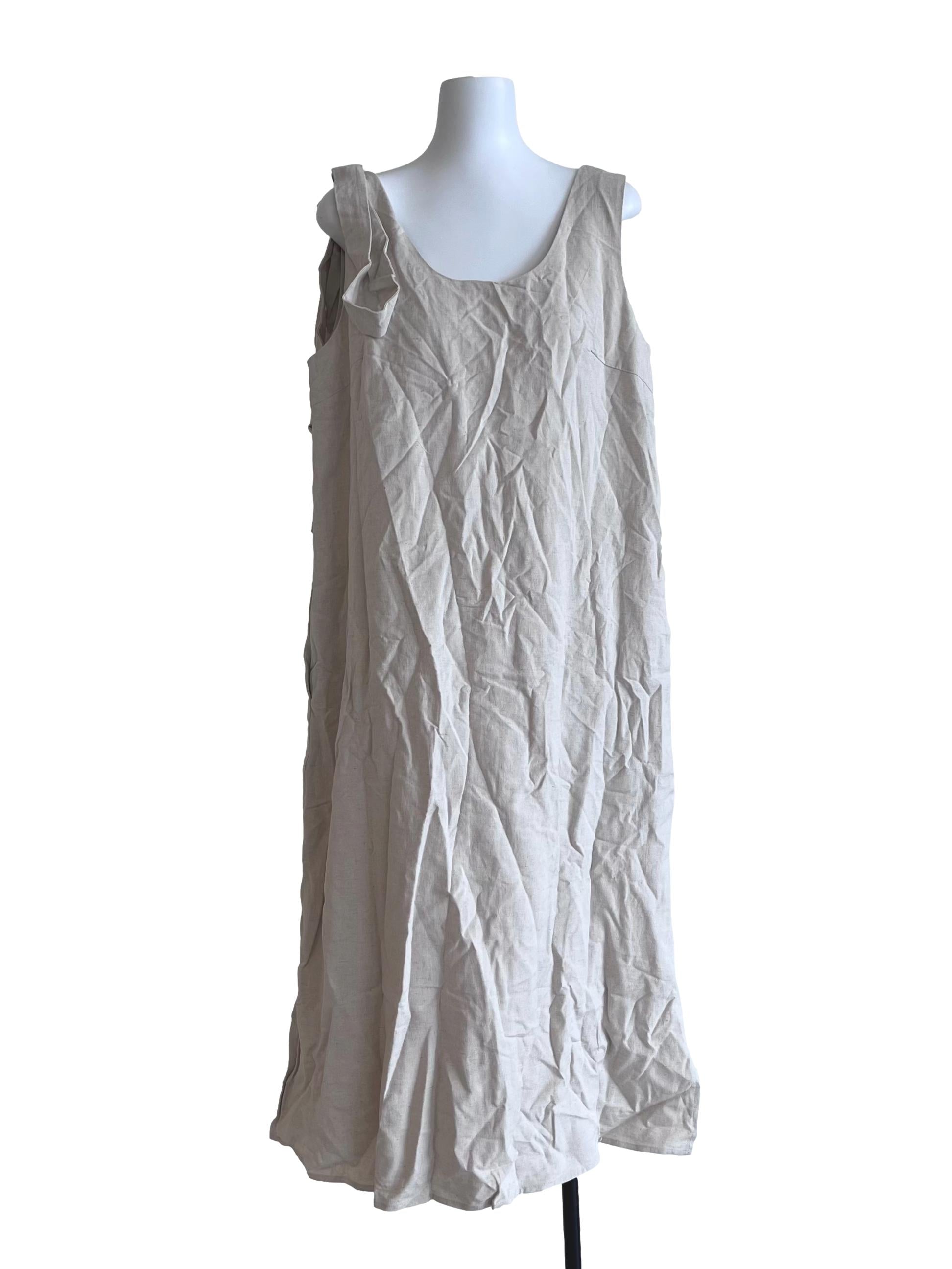 Cream Rayon Scoop-Neck Midi Dress OSN