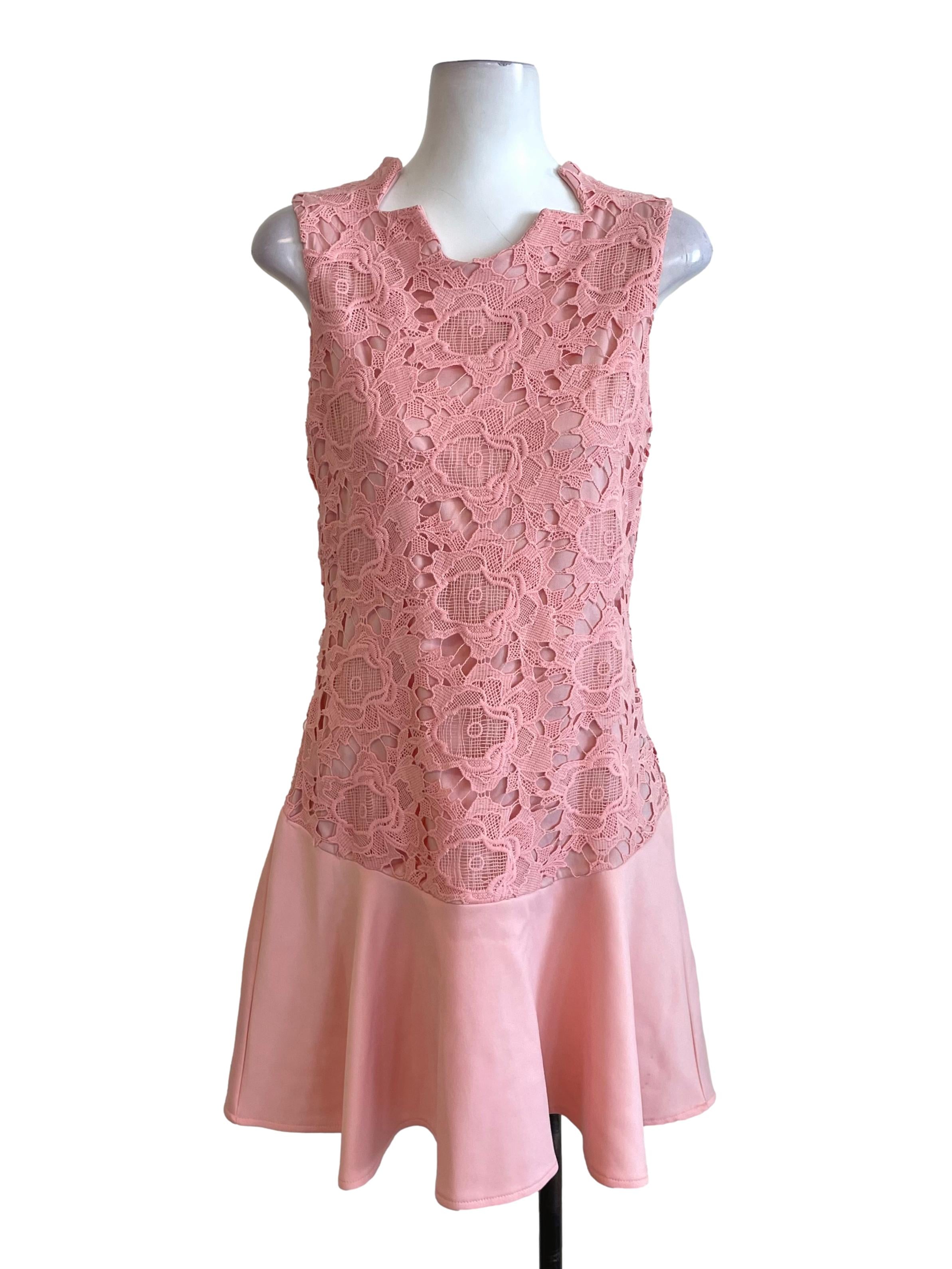Salmon Embroidered Drop Waist Dress