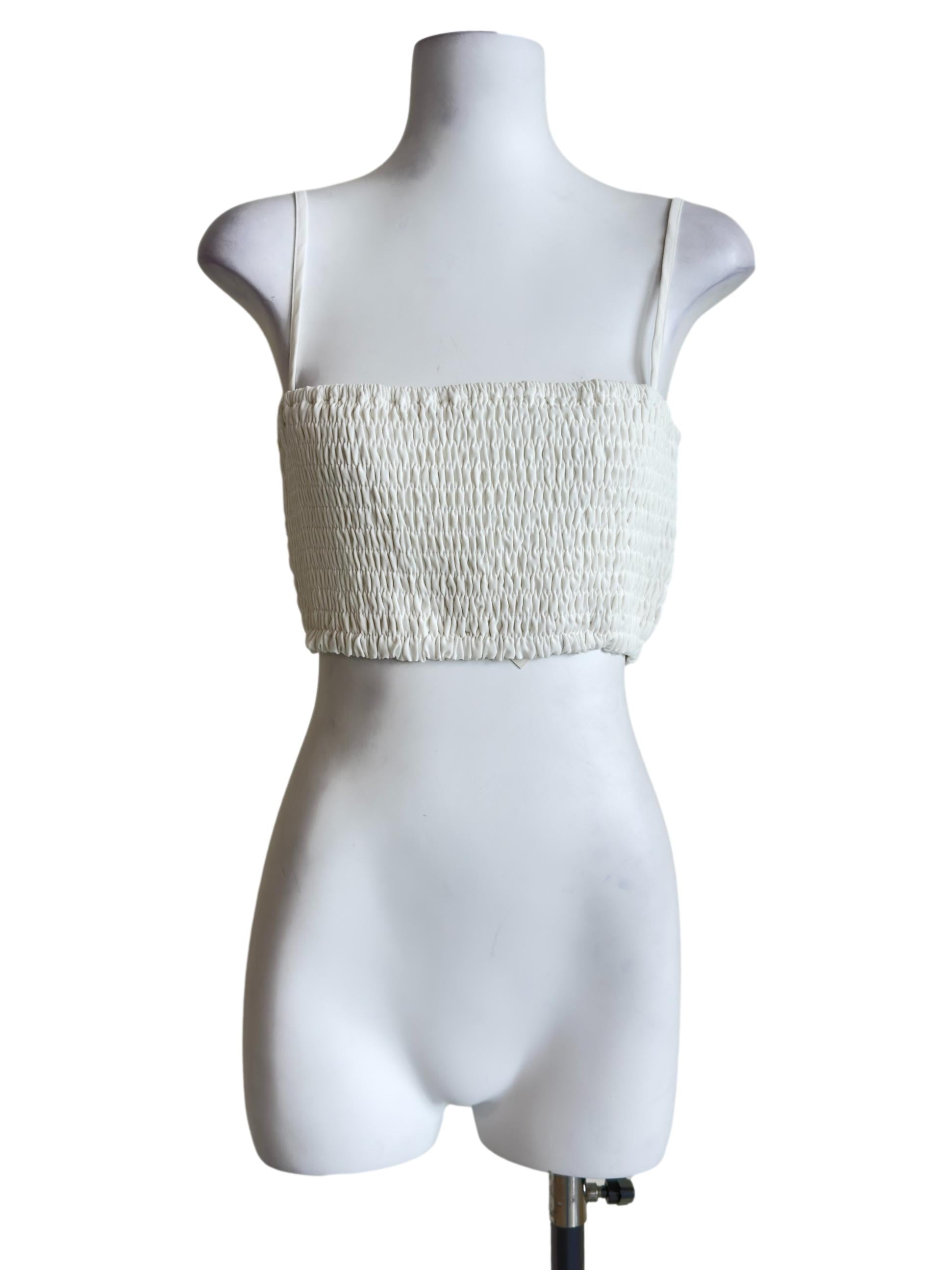 White Kaci Smocked Crop Top
