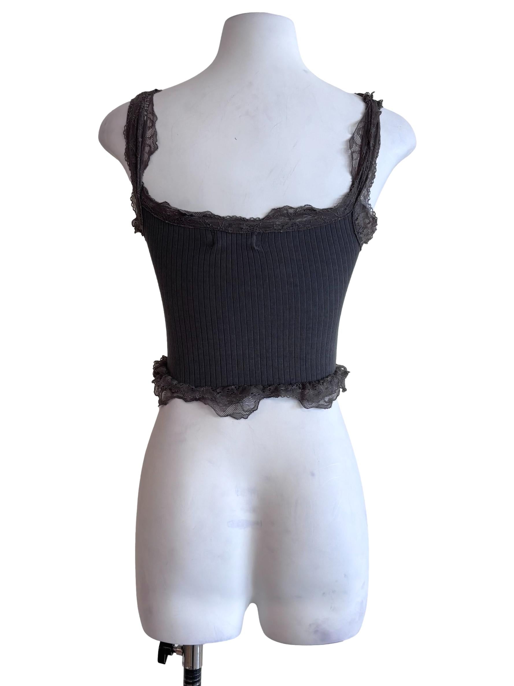 Fossil Grey Ruffle Ribbed Tank Top