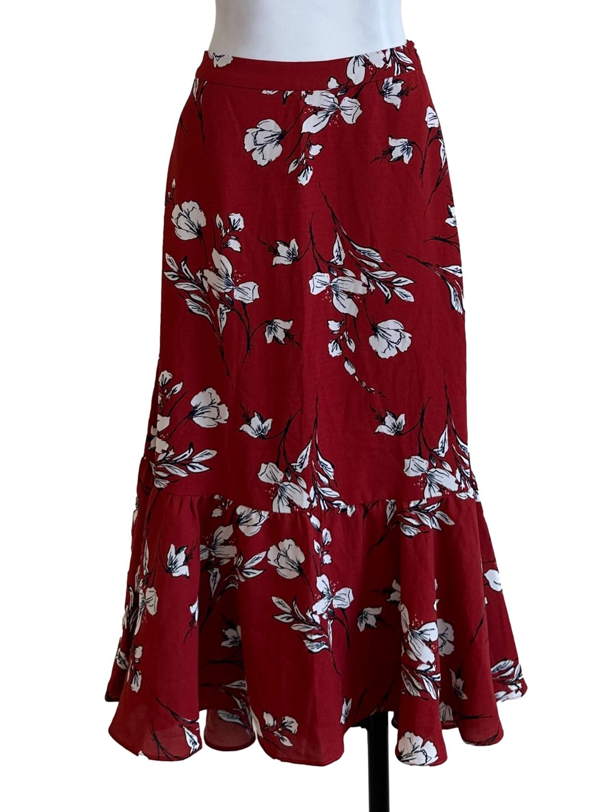 Brick Orange Flower Printed Skirt