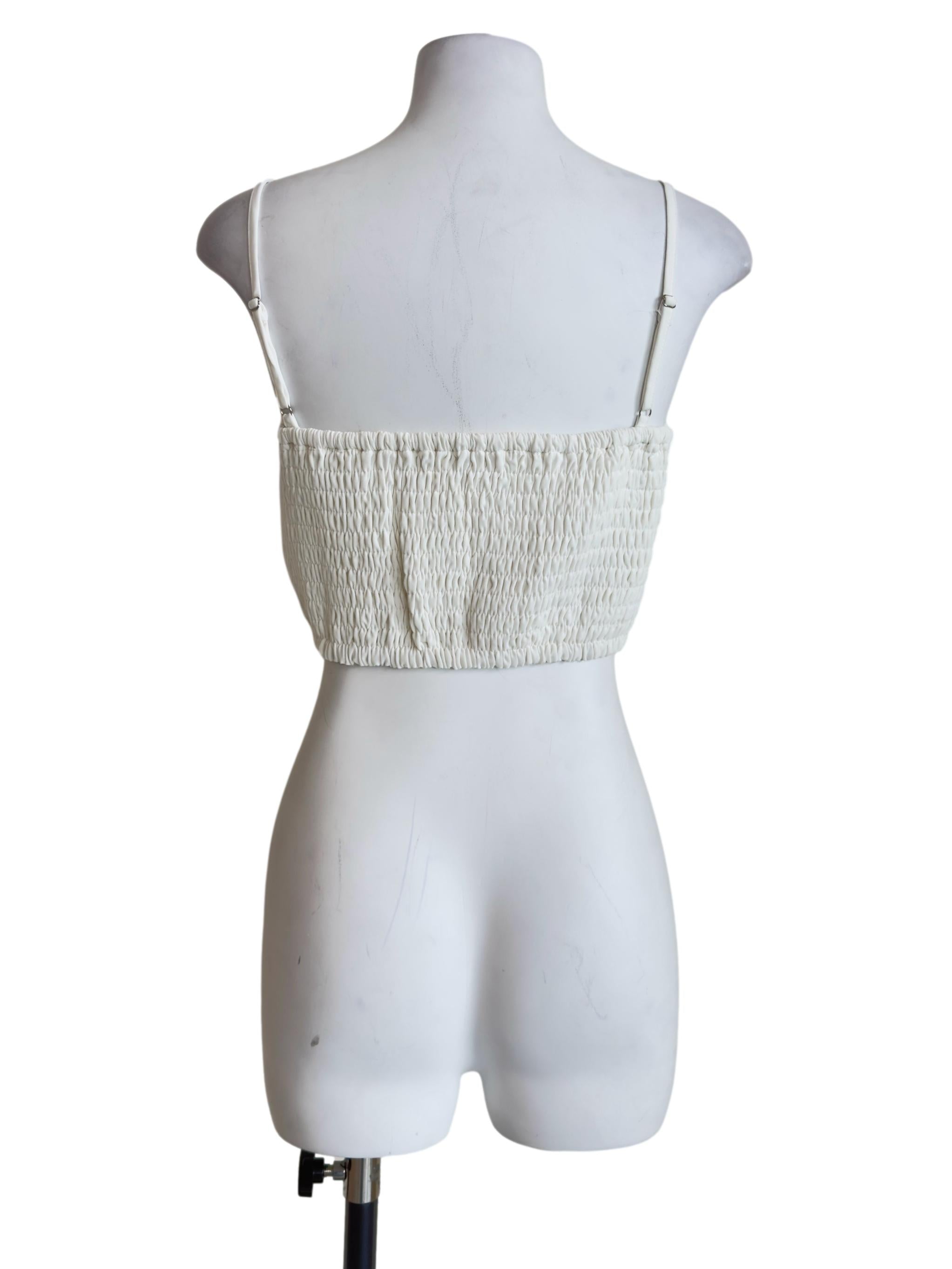 White Kaci Smocked Crop Top