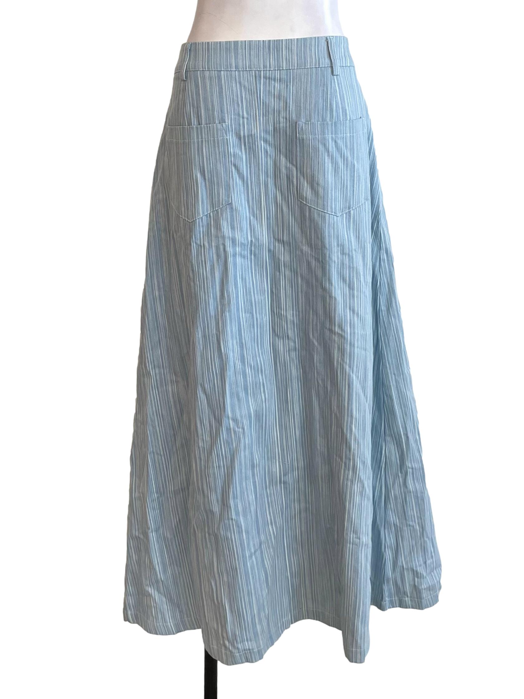 Light Blue Stripe A-Line Denim Skirt