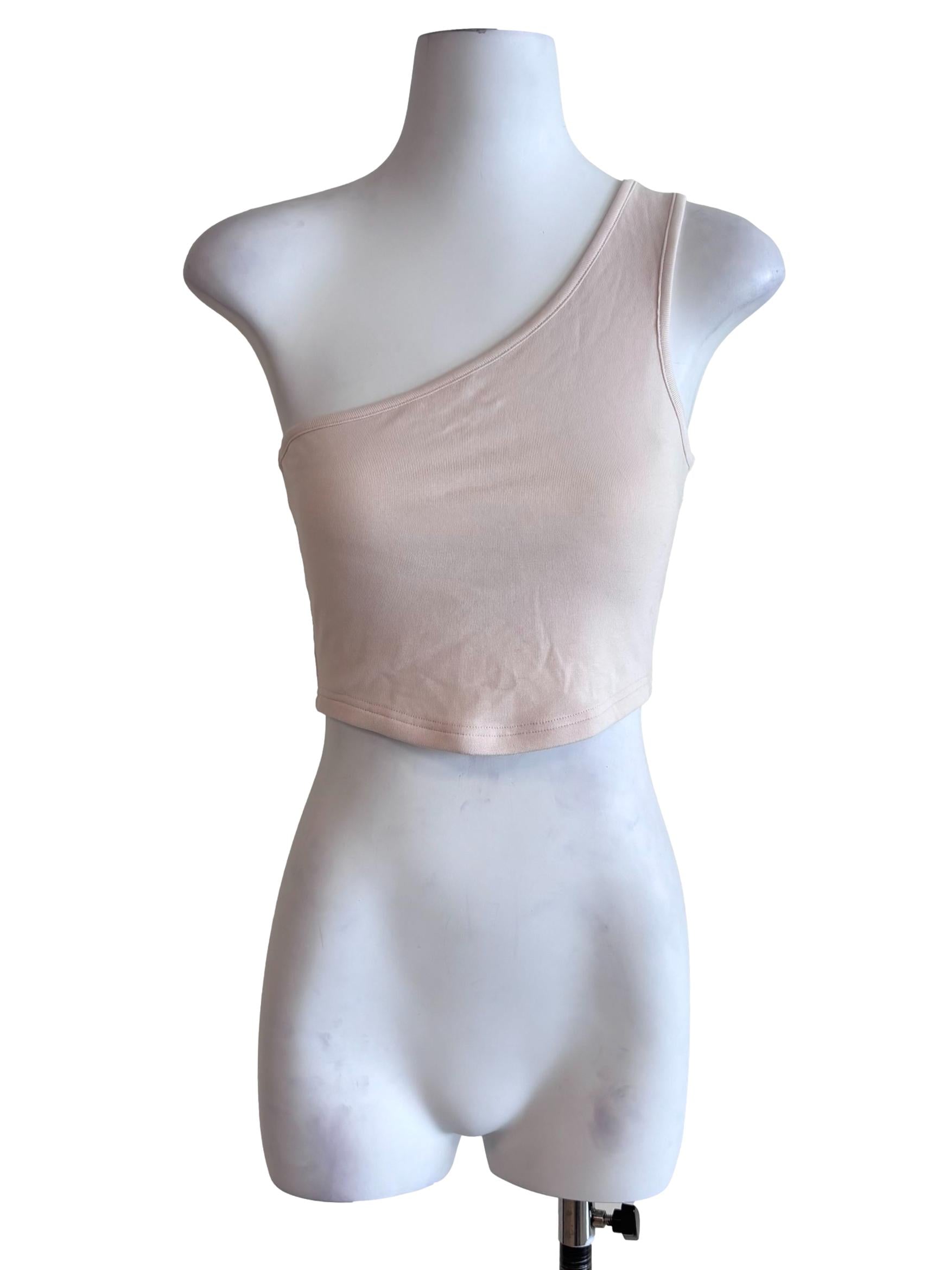 Peach Beige One Shoulder Crop Top