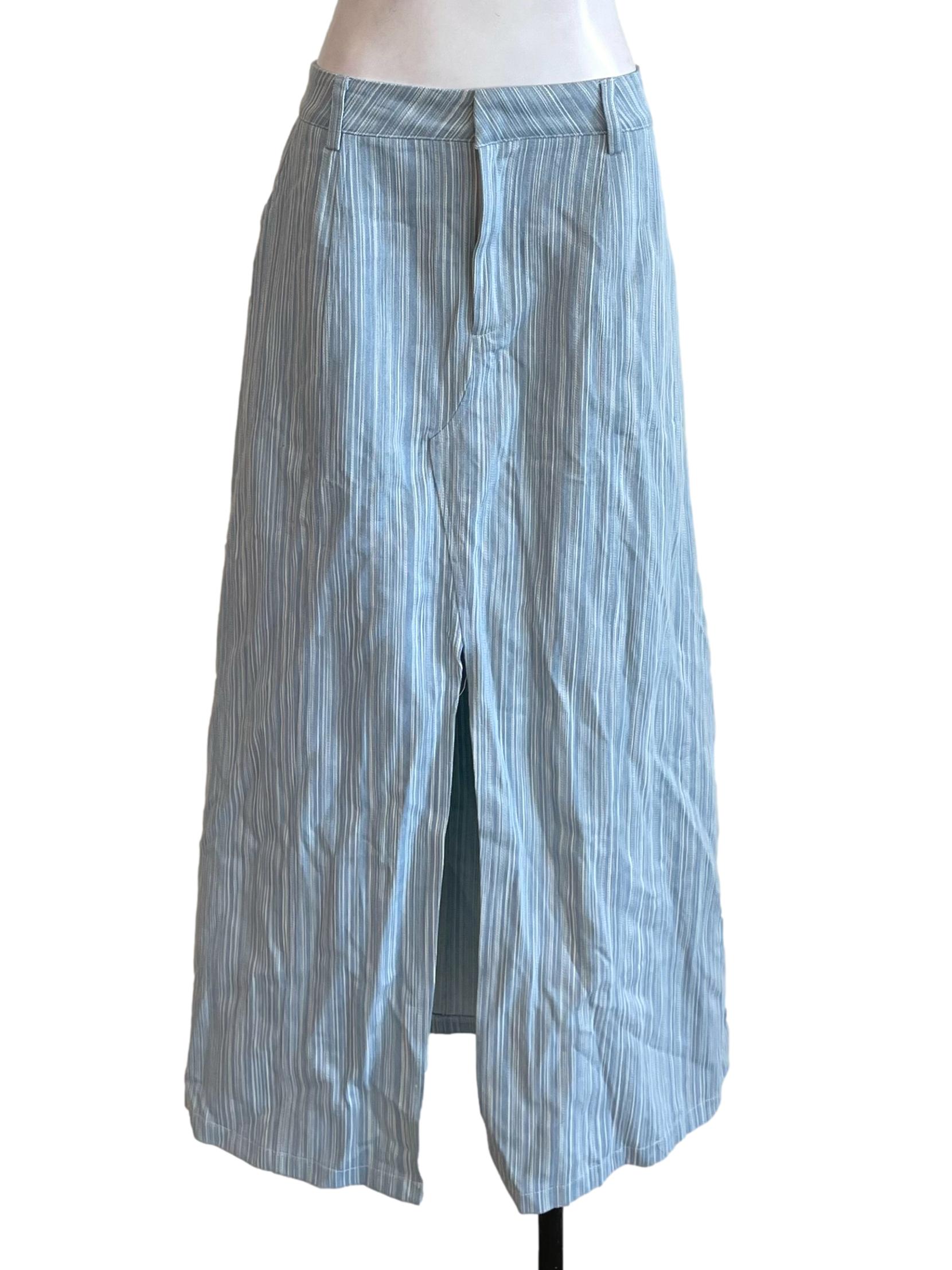 Light Blue Stripe A-Line Denim Skirt