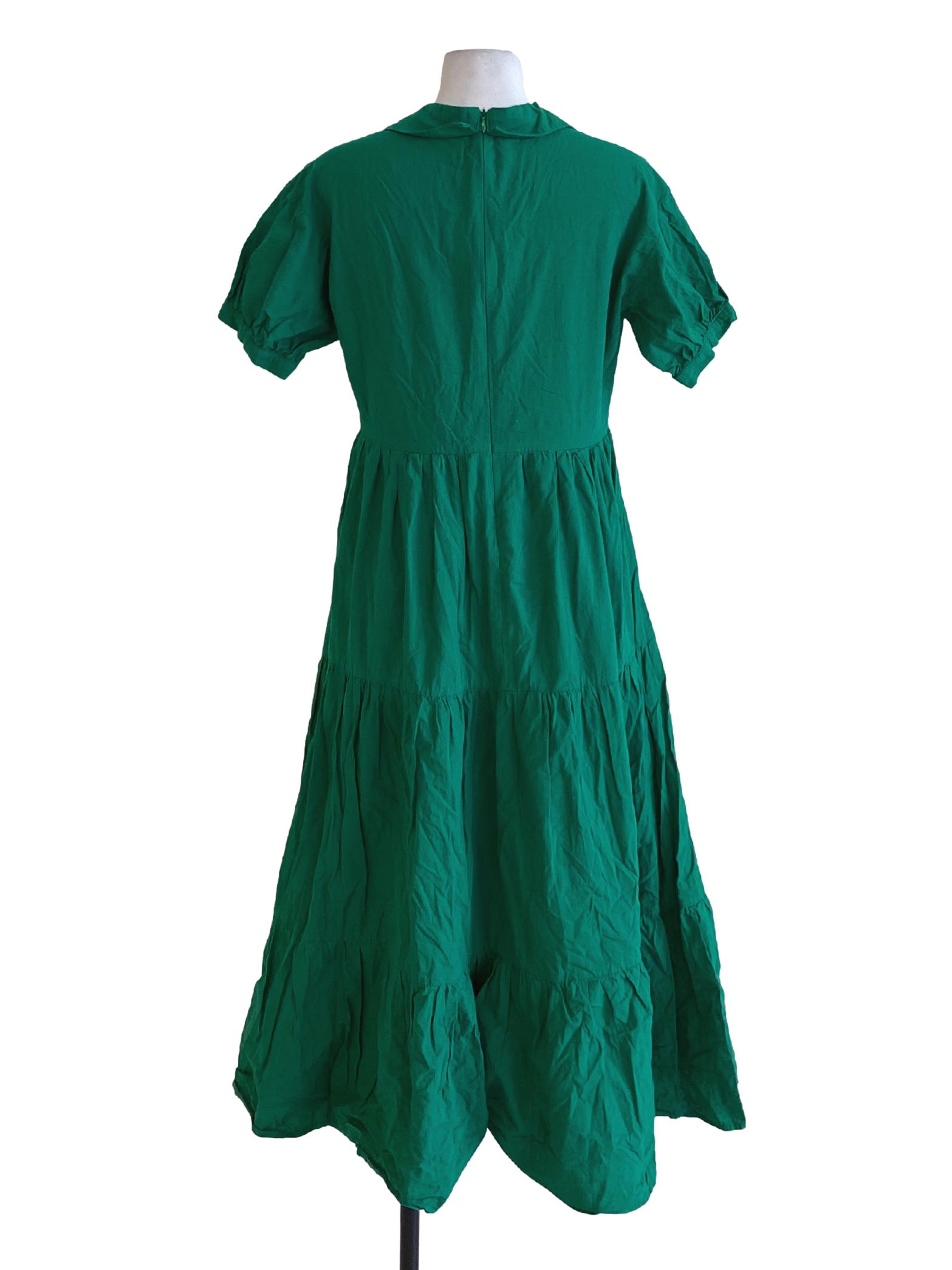 Kelly Green Peasant A-Line Tiered Shirt Dress