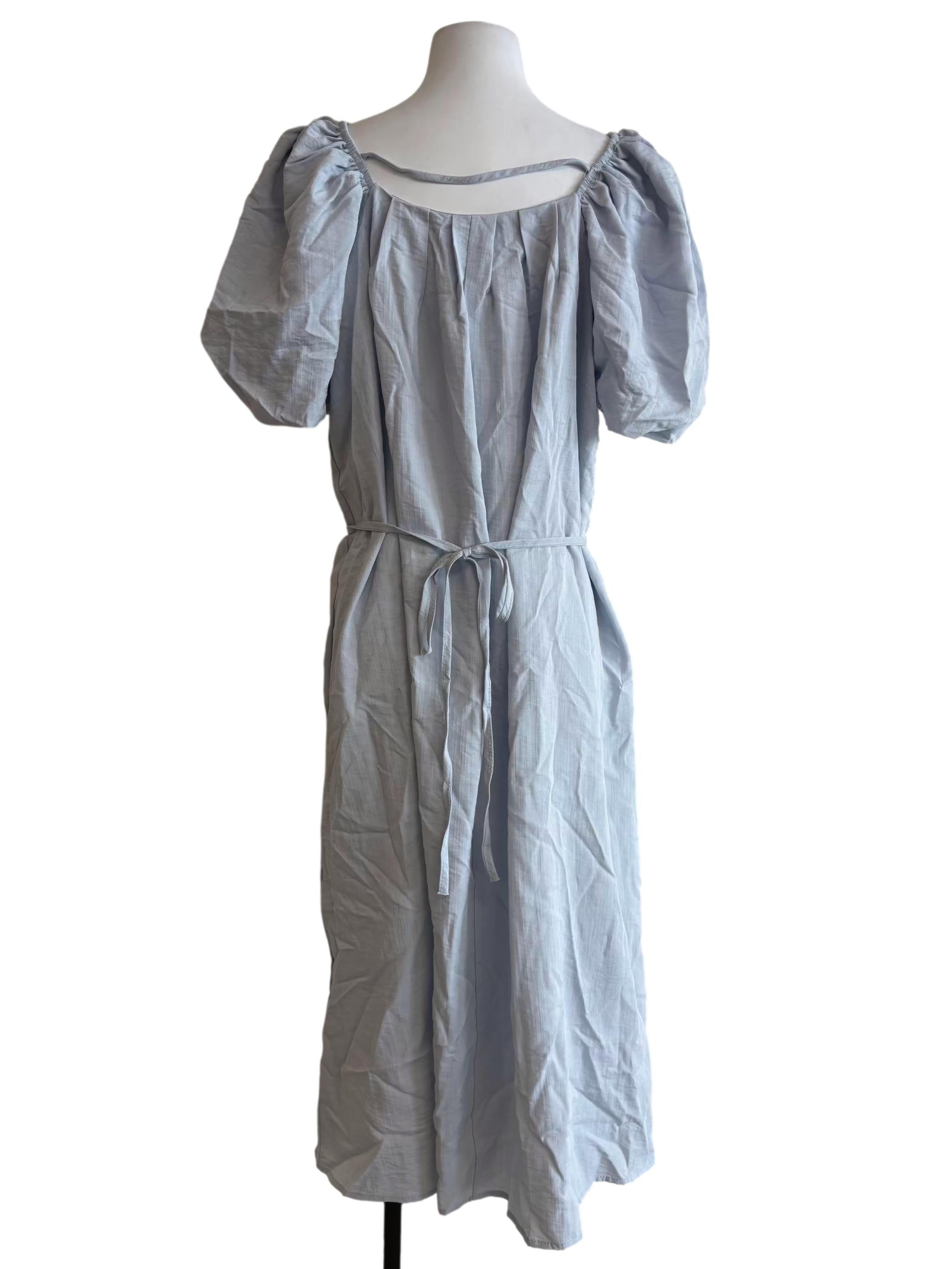 Baby Blue Peasant Neck Bubble Sleeve Dress