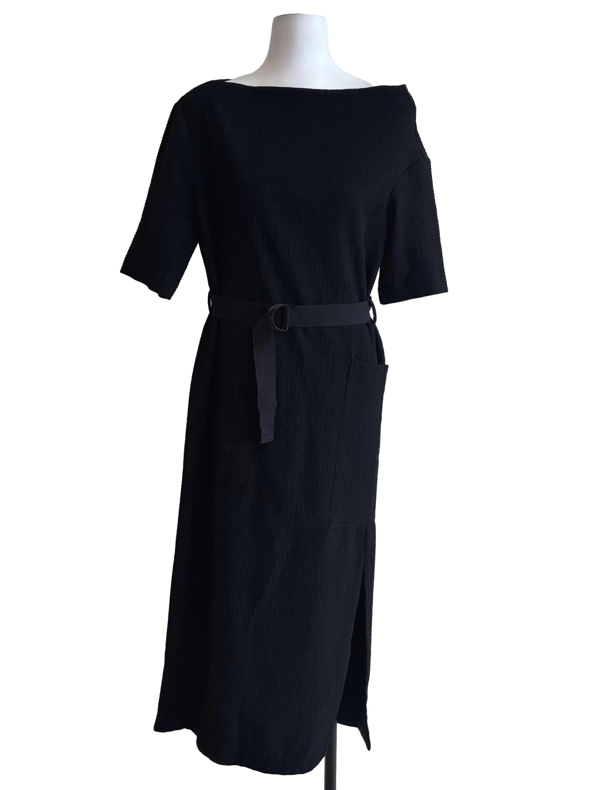 Black Velvet One Patched Pocket Belted Dress