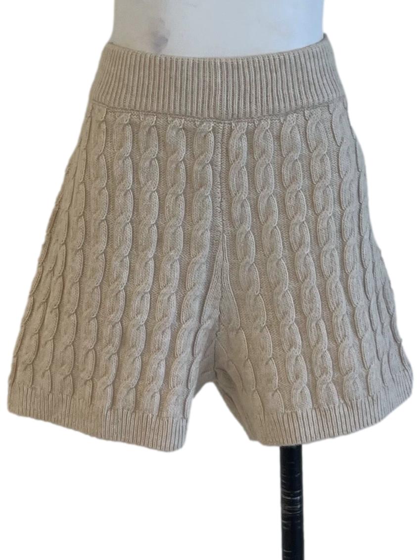 Cream Knitted High-Waisted Shorts