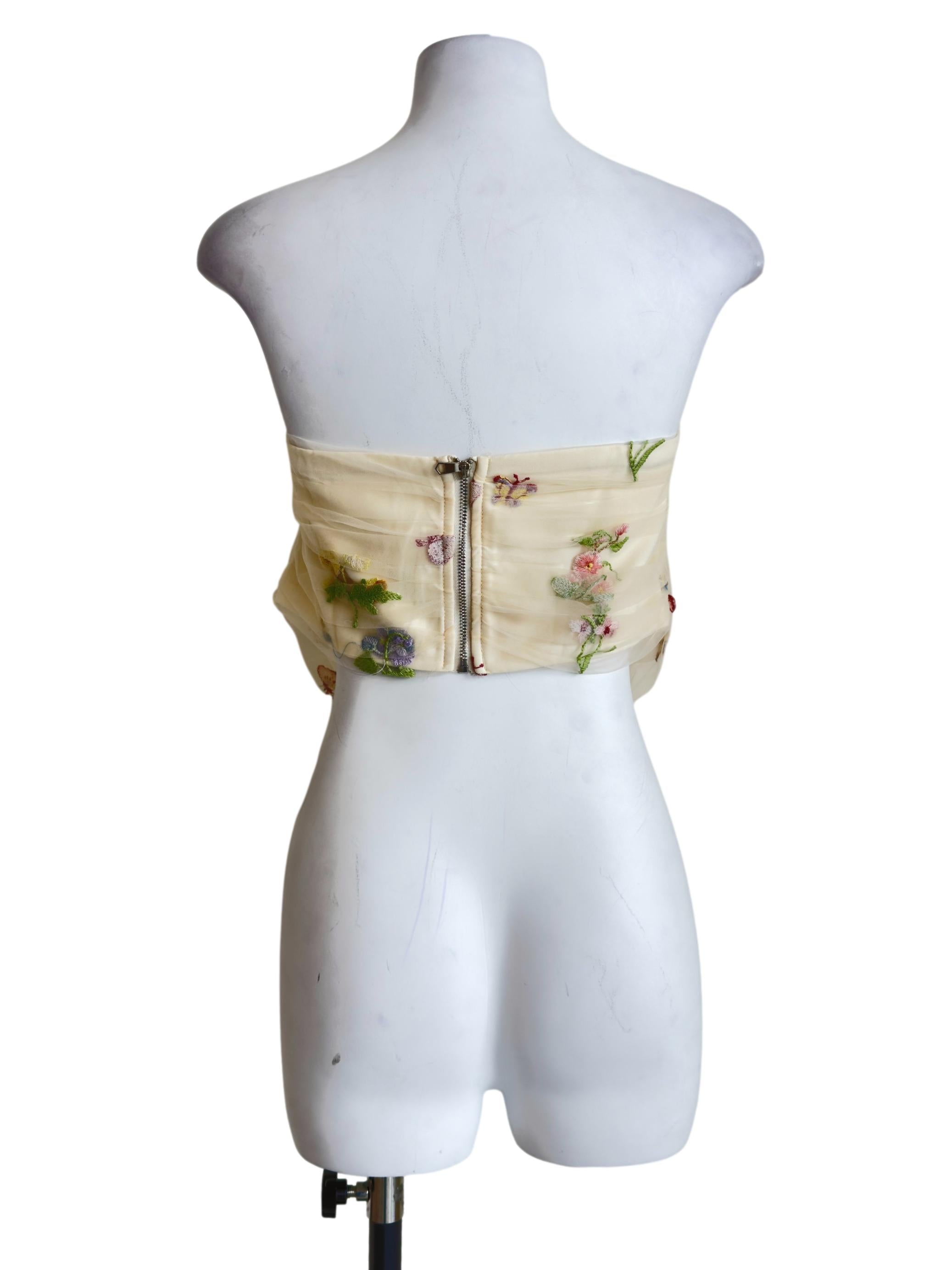 Cream Lareen Embroidery Mesh Tube Padded Top