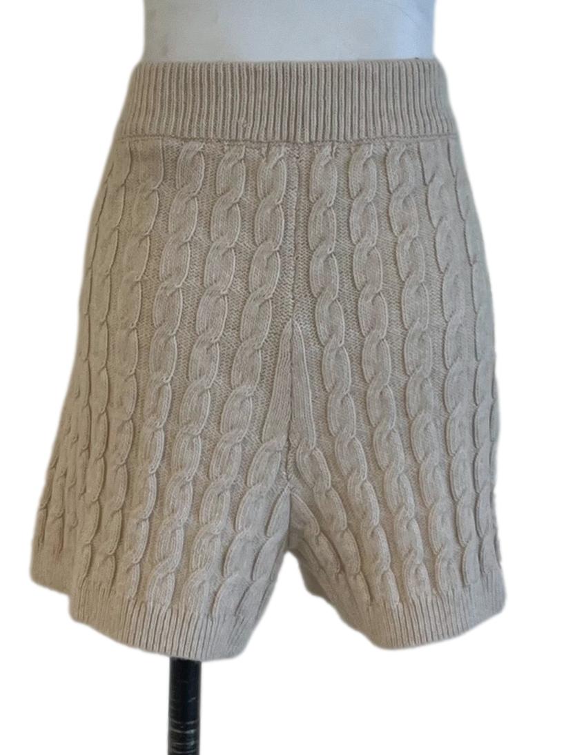 Cream Knitted High-Waisted Shorts