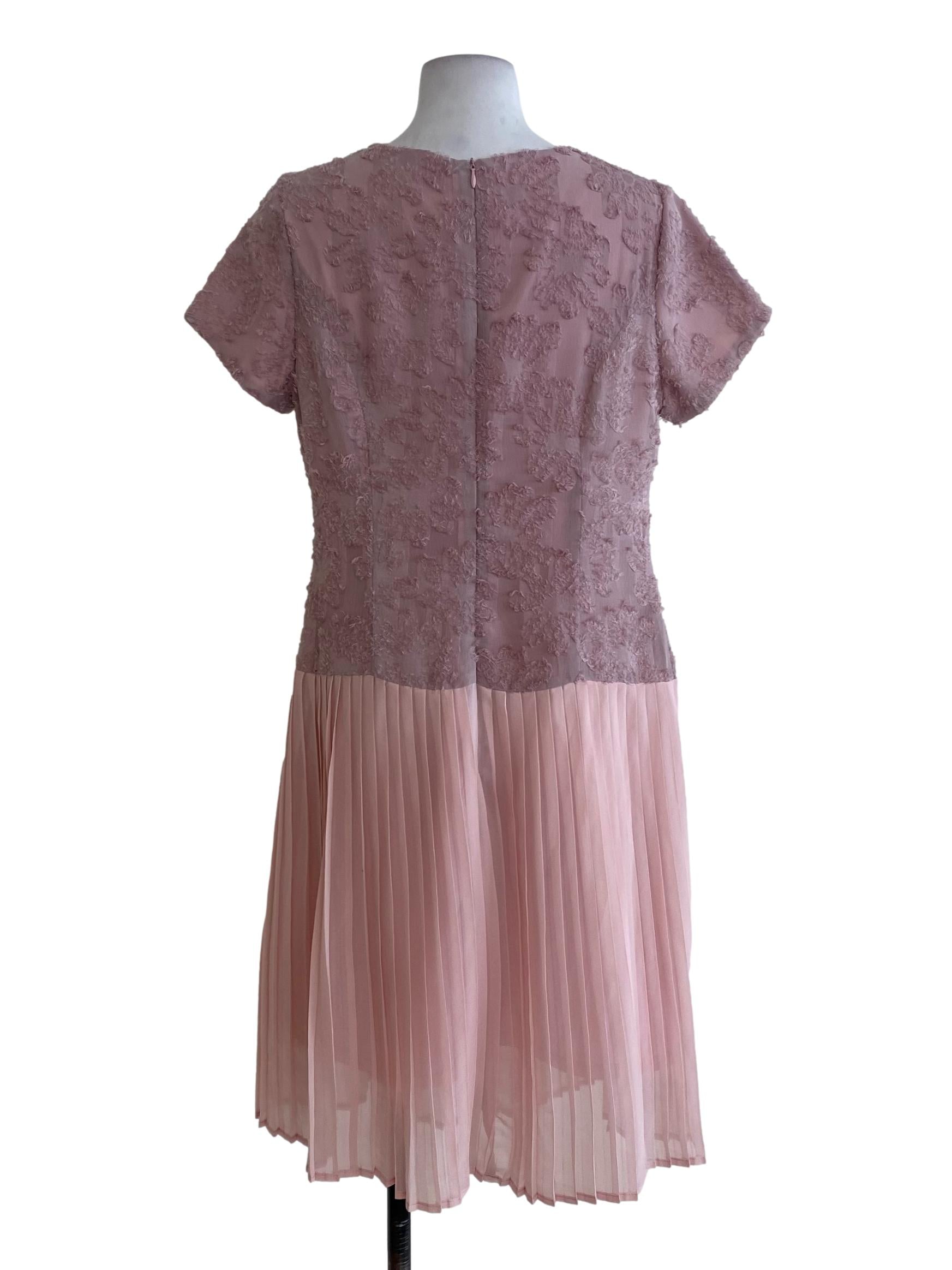 Pink Fur Pleated Dress