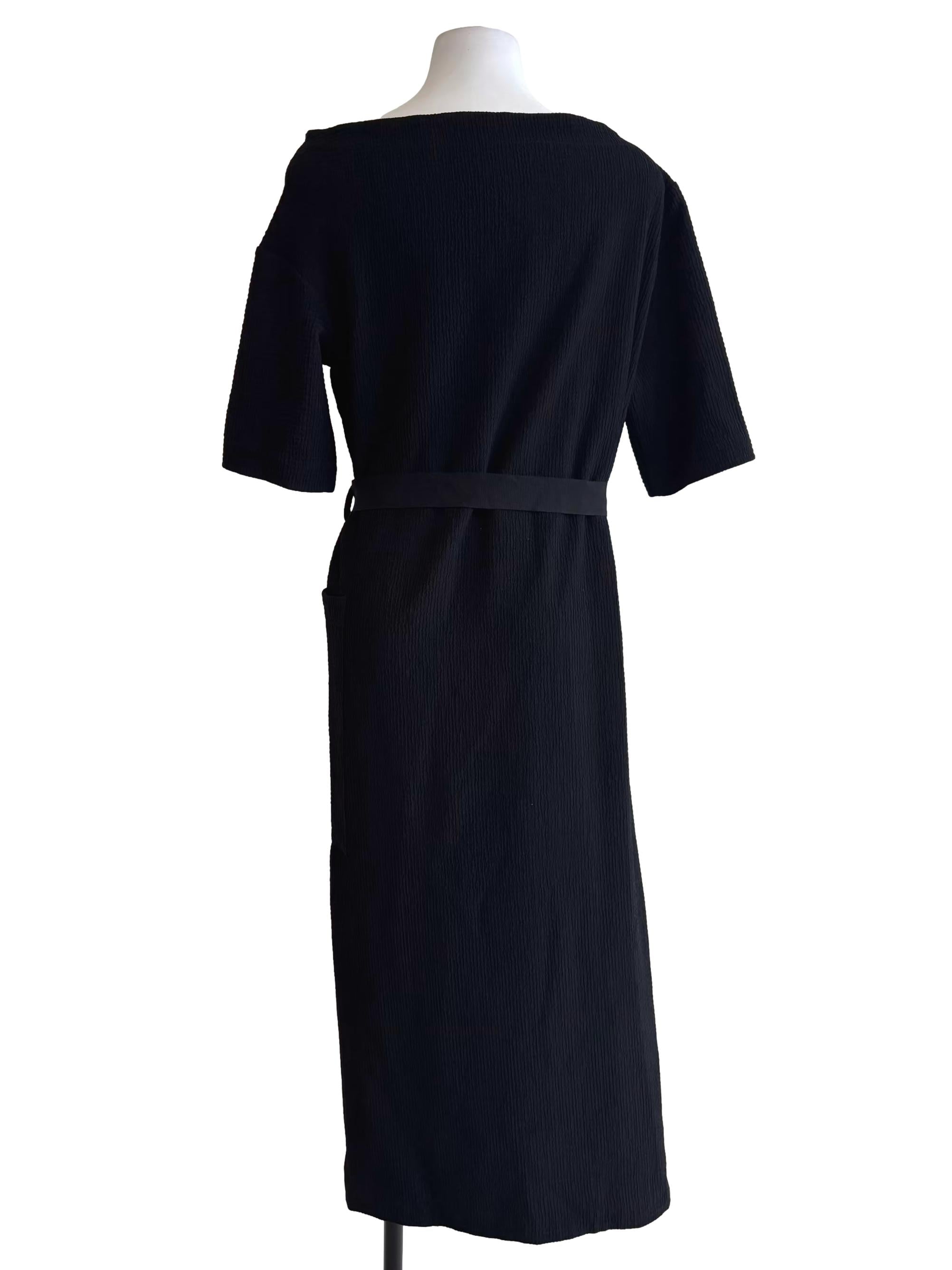 Black Velvet One Patched Pocket Belted Dress