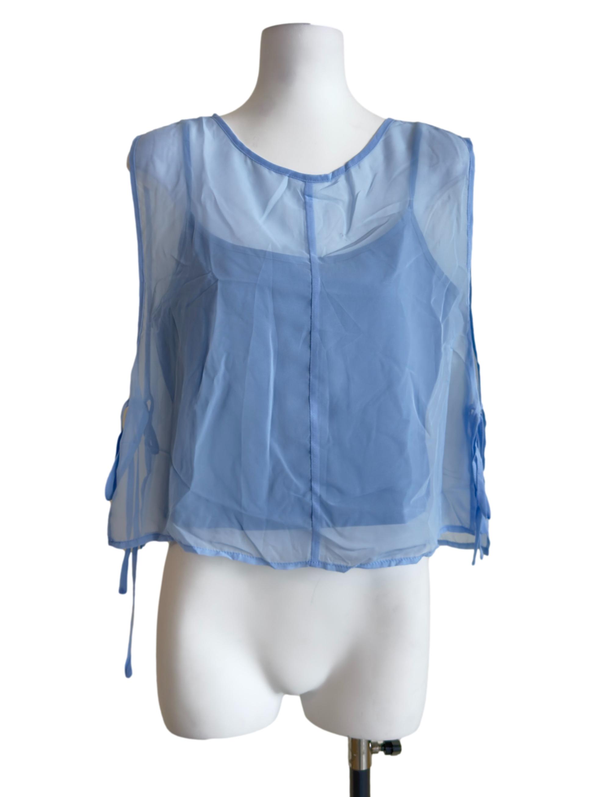 Blue Kyo Sheer Overlay Top