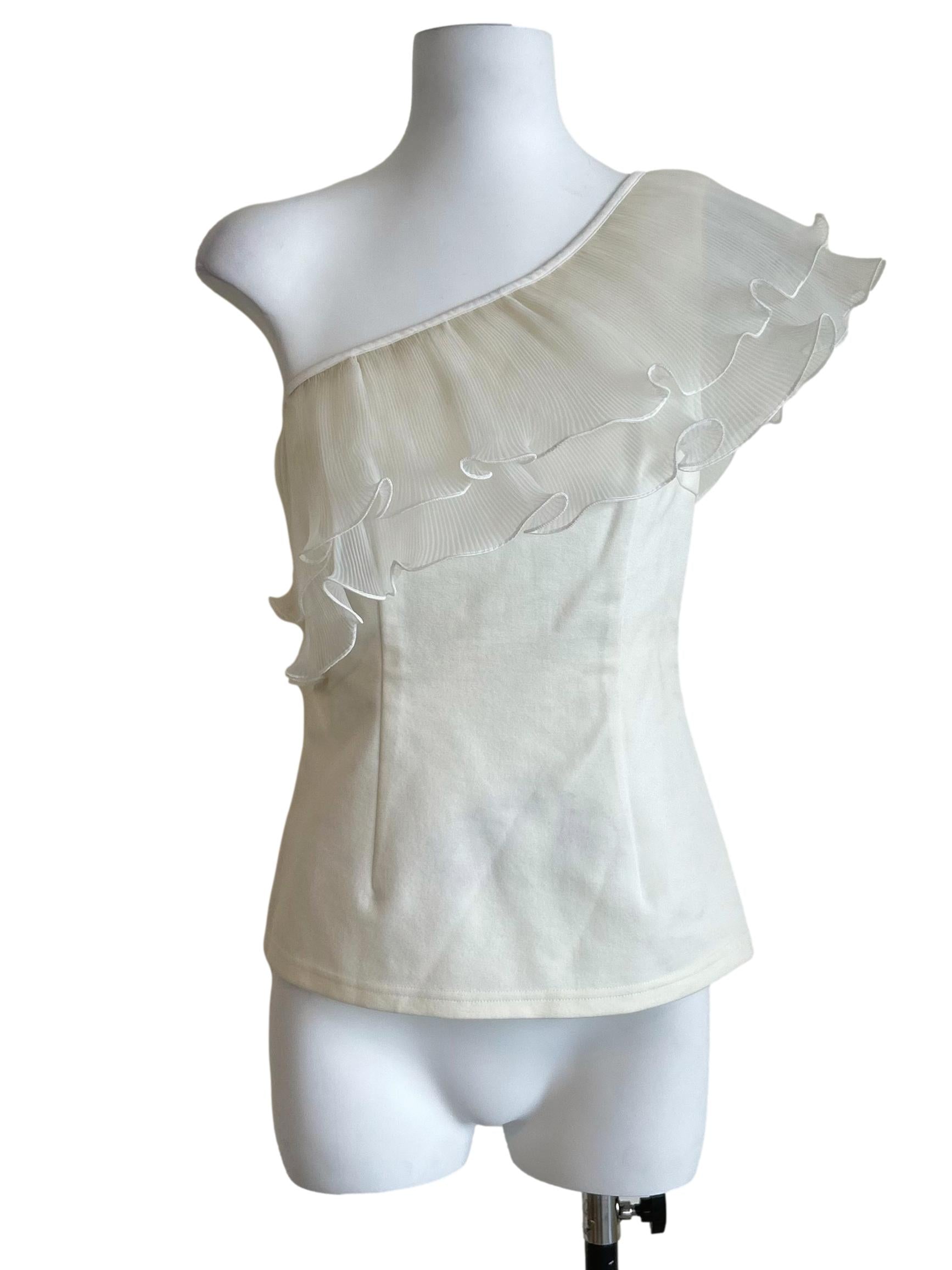 White Ruffle One Shoulder Top