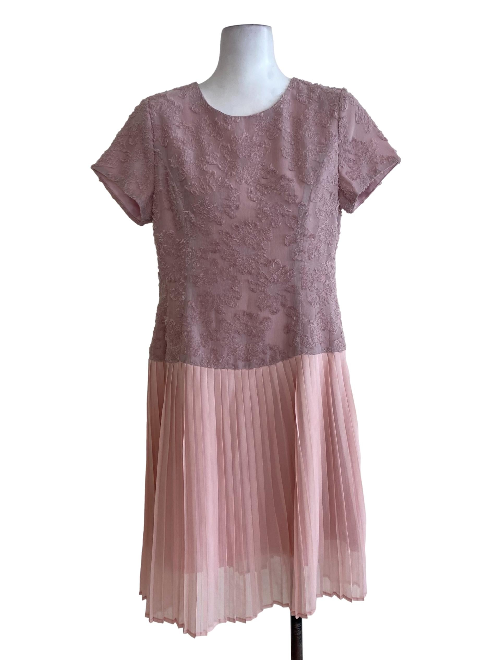 Pink Fur Pleated Dress
