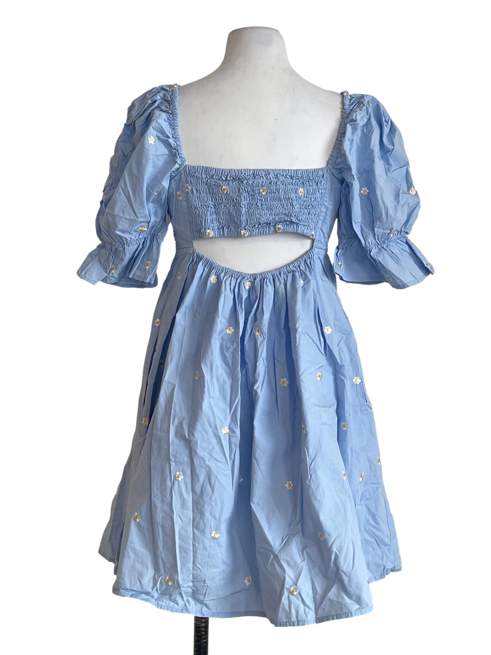 Powder Blue Puff Sleeve A-Line Dress