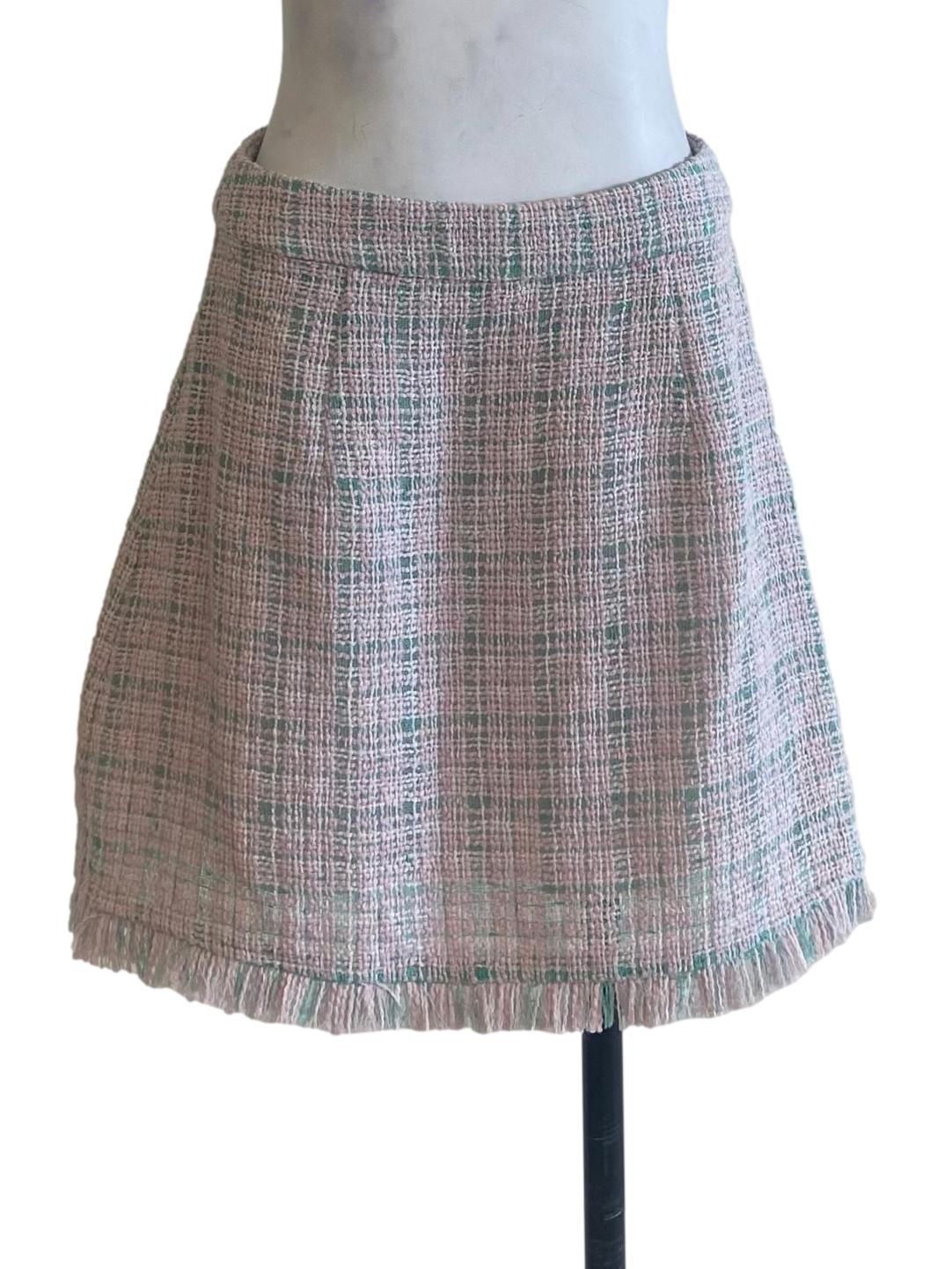 Pink & Green Tartan Tweed Mini Skirt