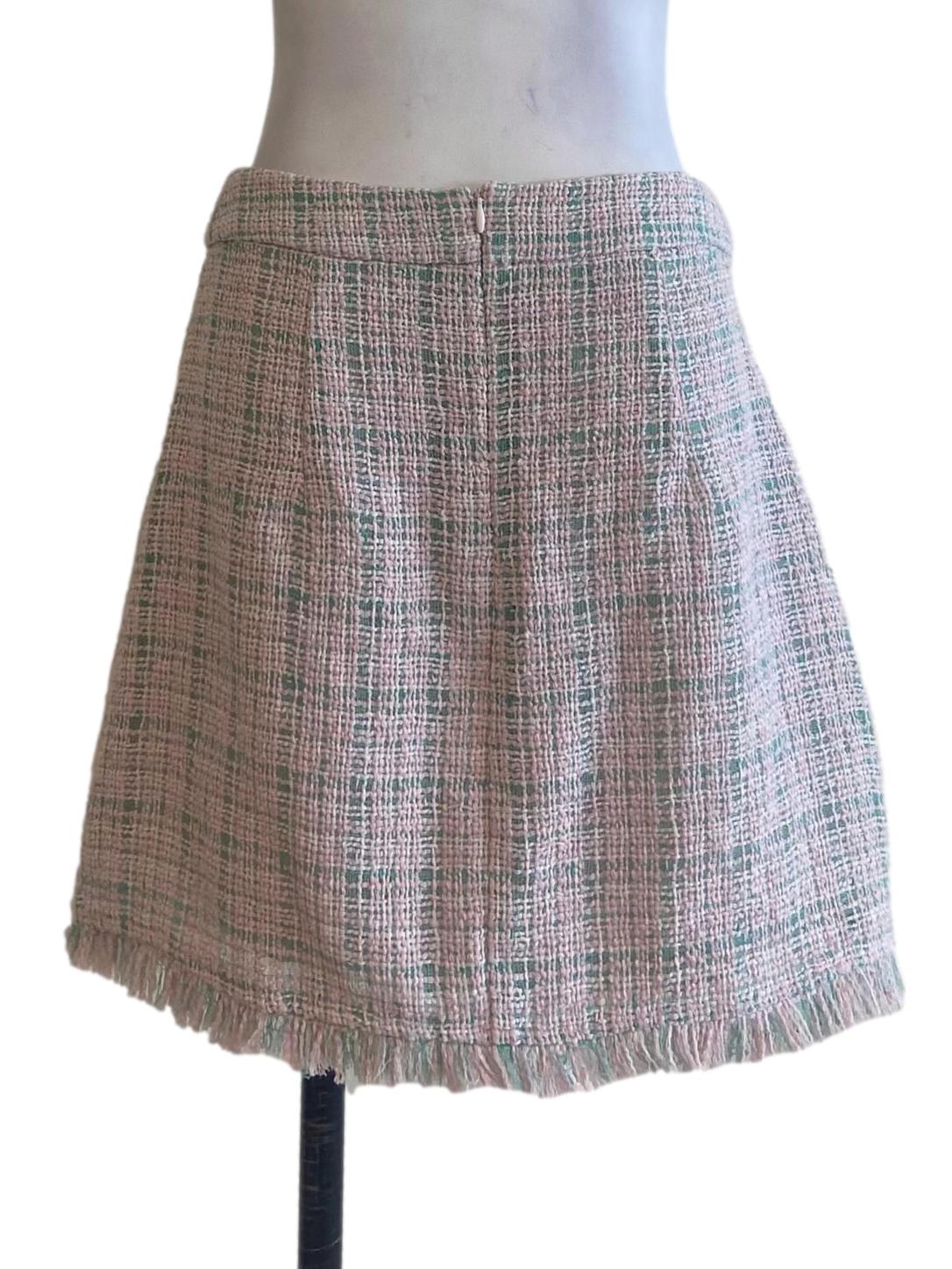 Pink & Green Tartan Tweed Mini Skirt