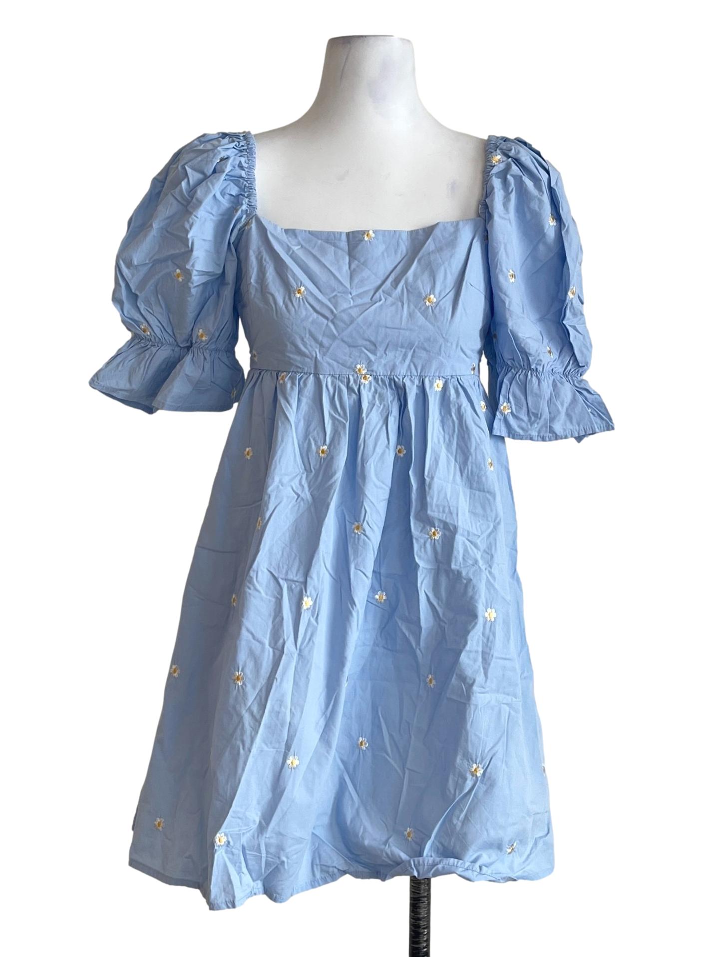 Powder Blue Puff Sleeve A-Line Dress