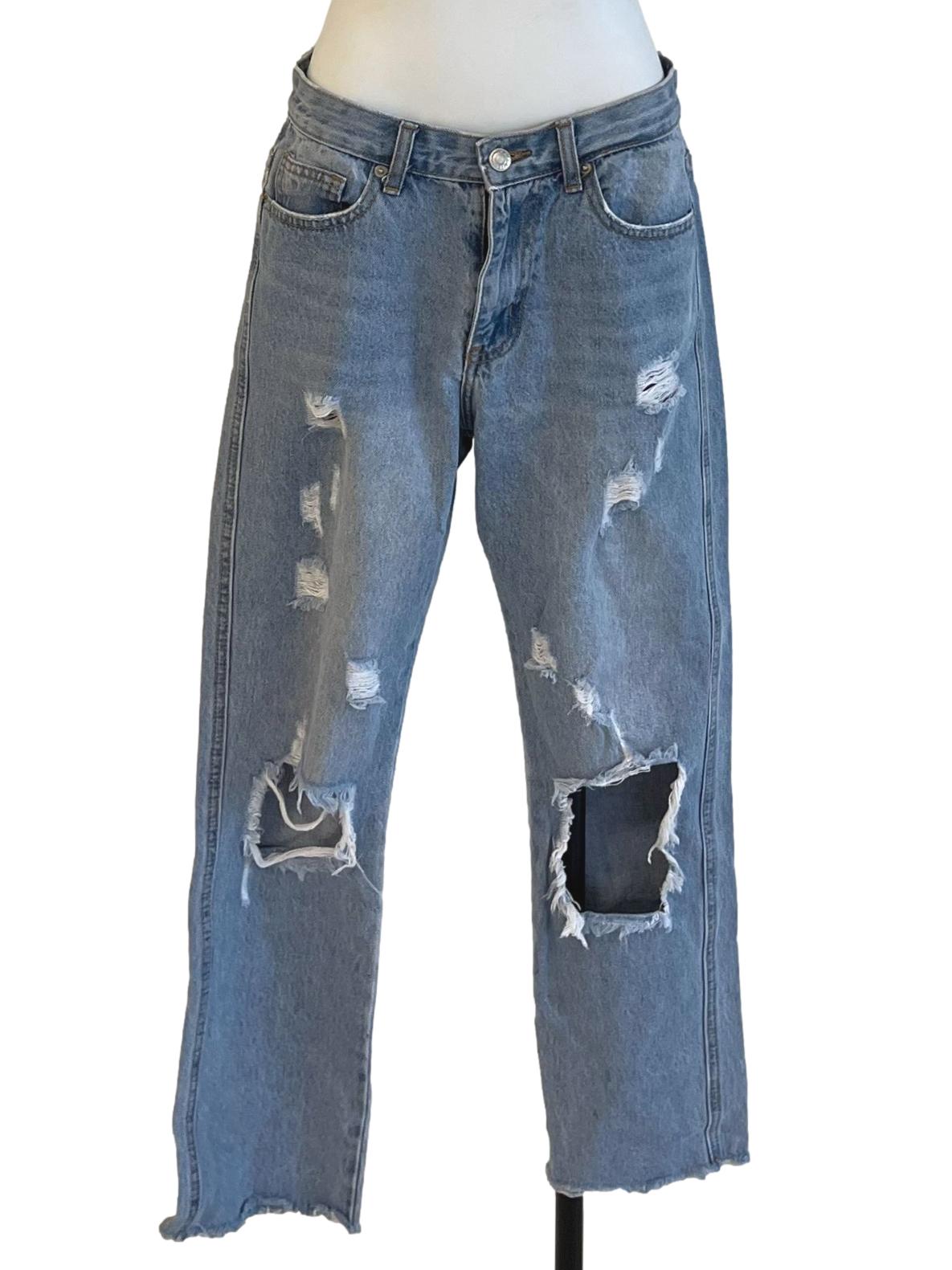Blue Denim Ripped Straight Jeans
