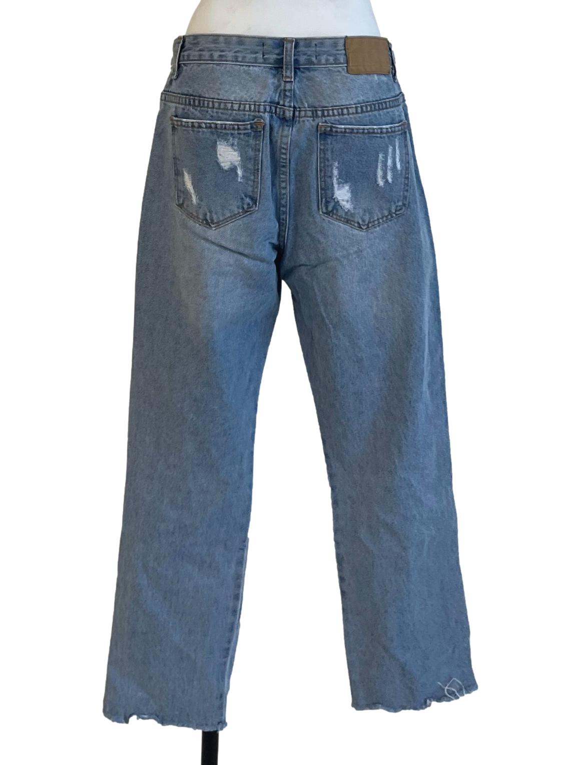 Blue Denim Ripped Straight Jeans