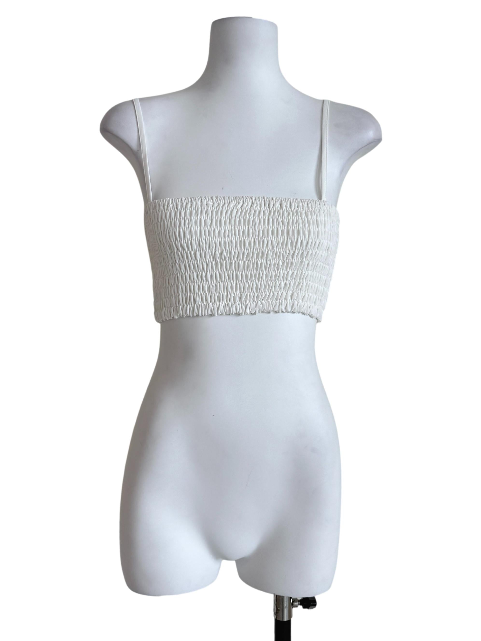 White Kaci Smocked Crop Top
