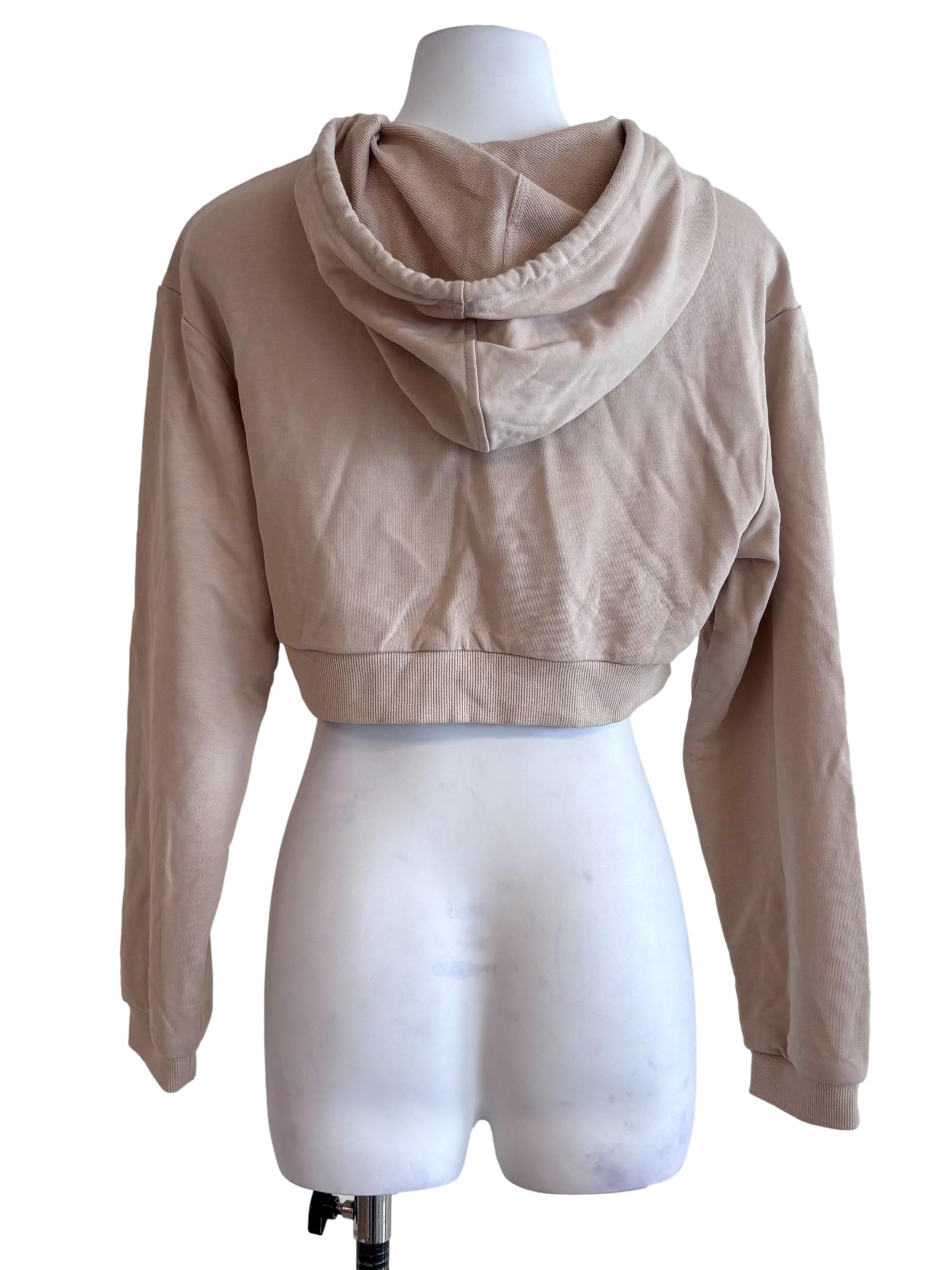 Brown Beige Crop Zipped Hoodie