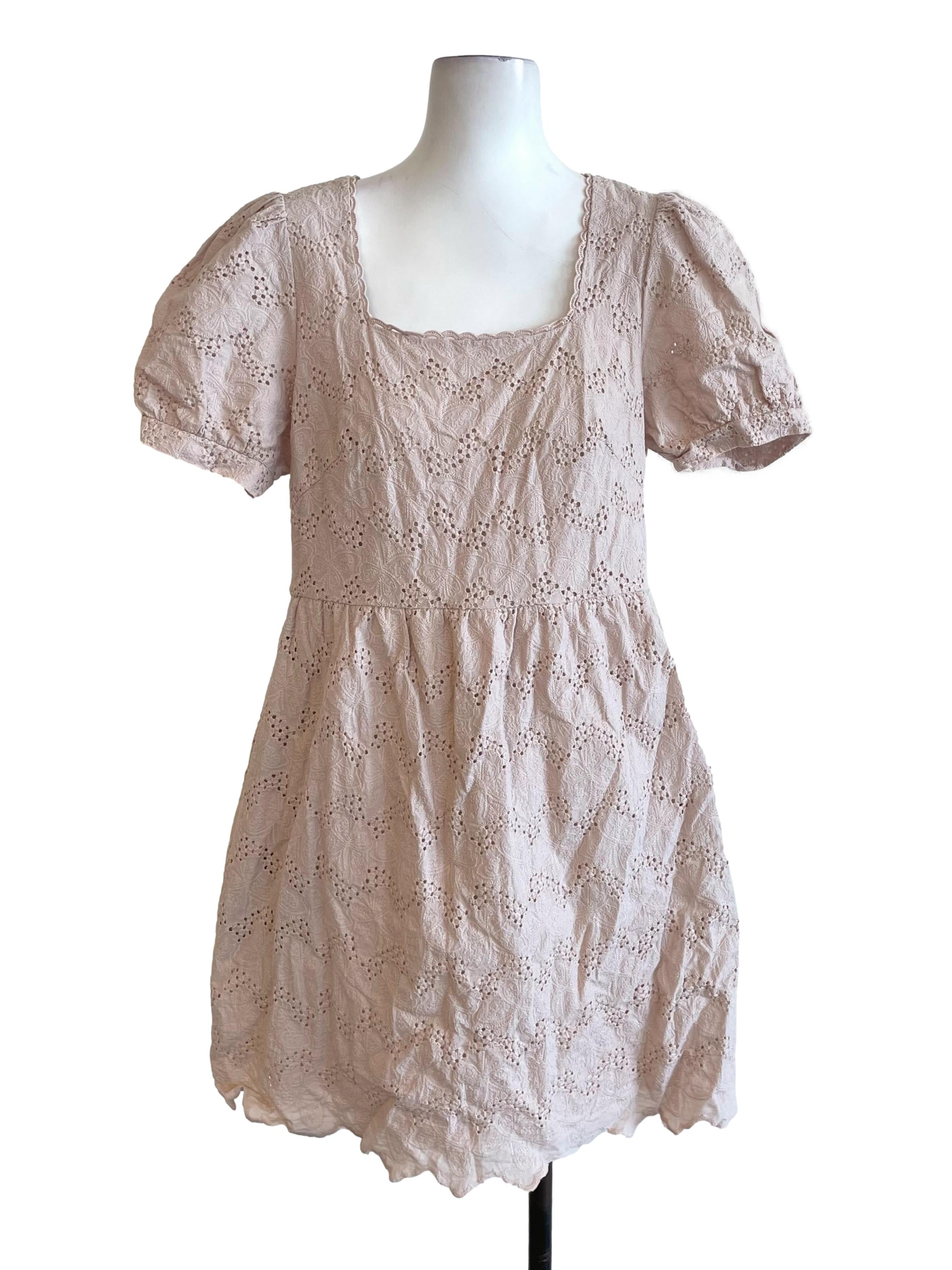 Crepe Pink Eyelet Lace Dress
