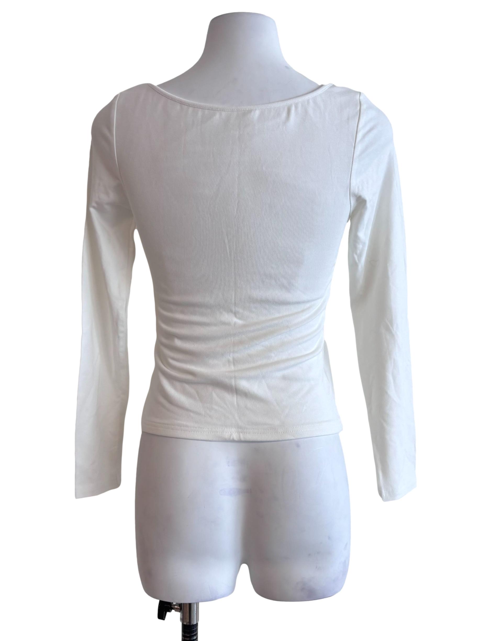 Daisy White Scoop Neck Long Sleeve Top