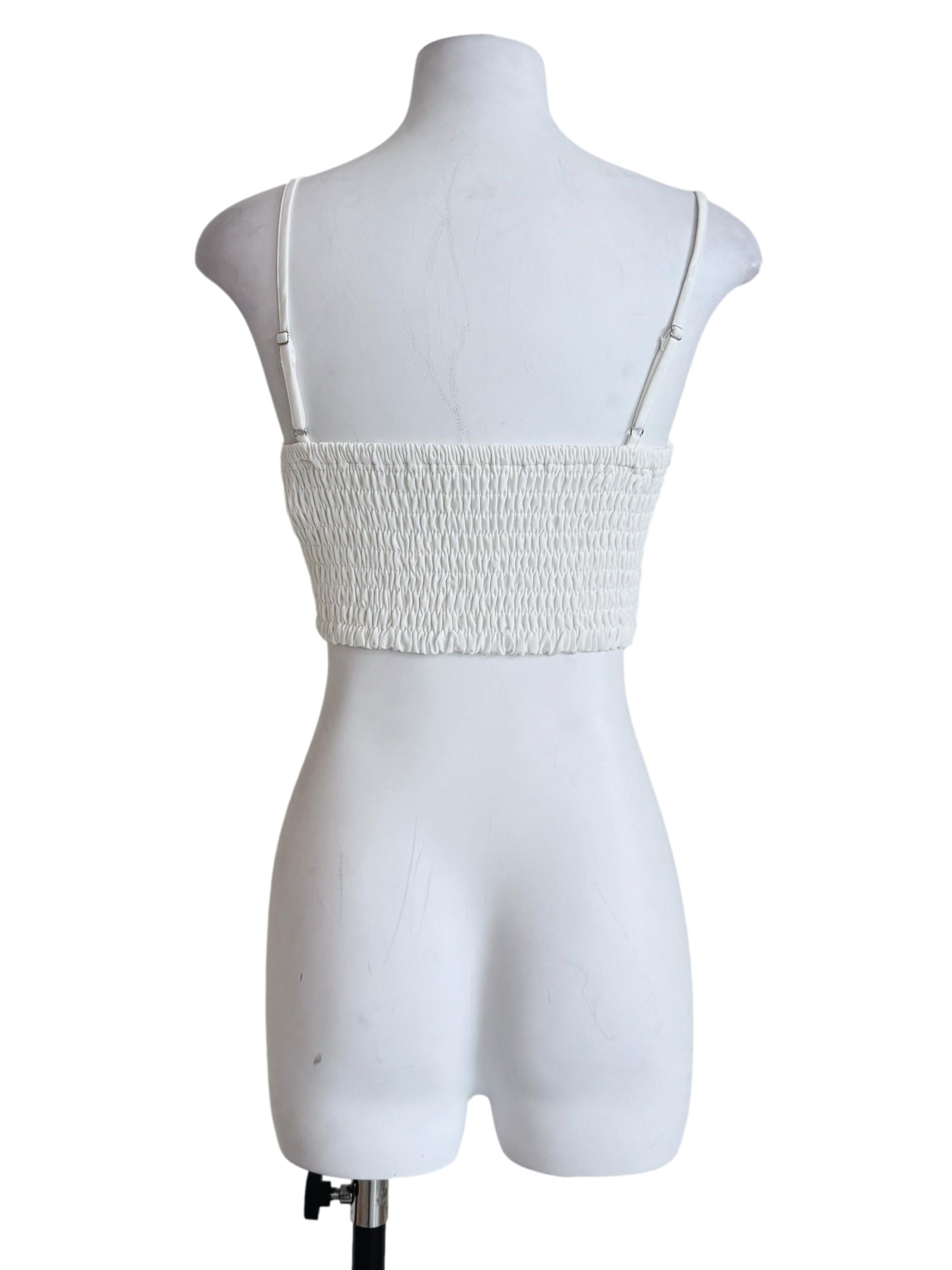 White Kaci Smocked Crop Top