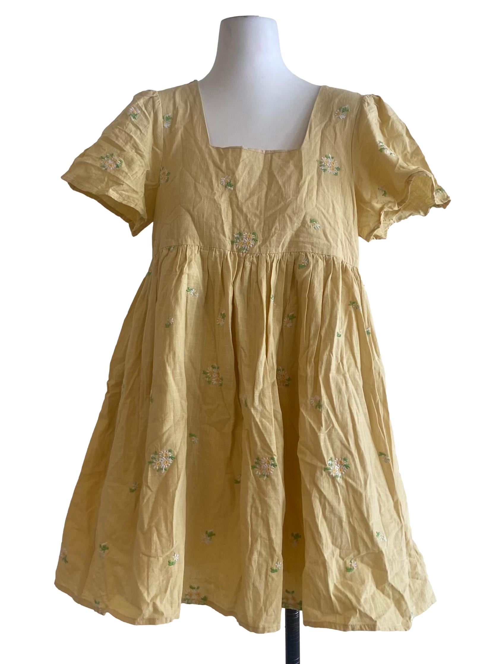 Daffodil Yellow Floral A-Line Dress