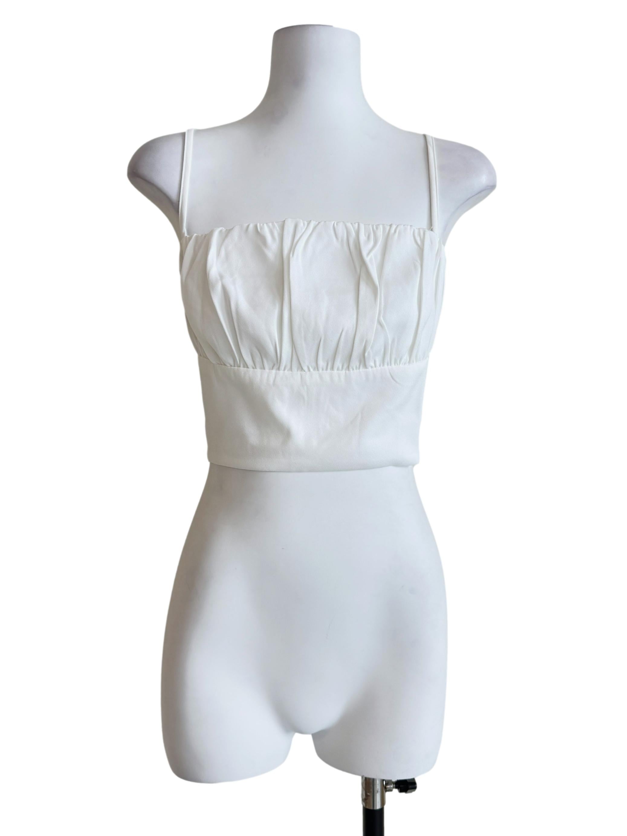 White Luisa Ruched Crop Spag Top