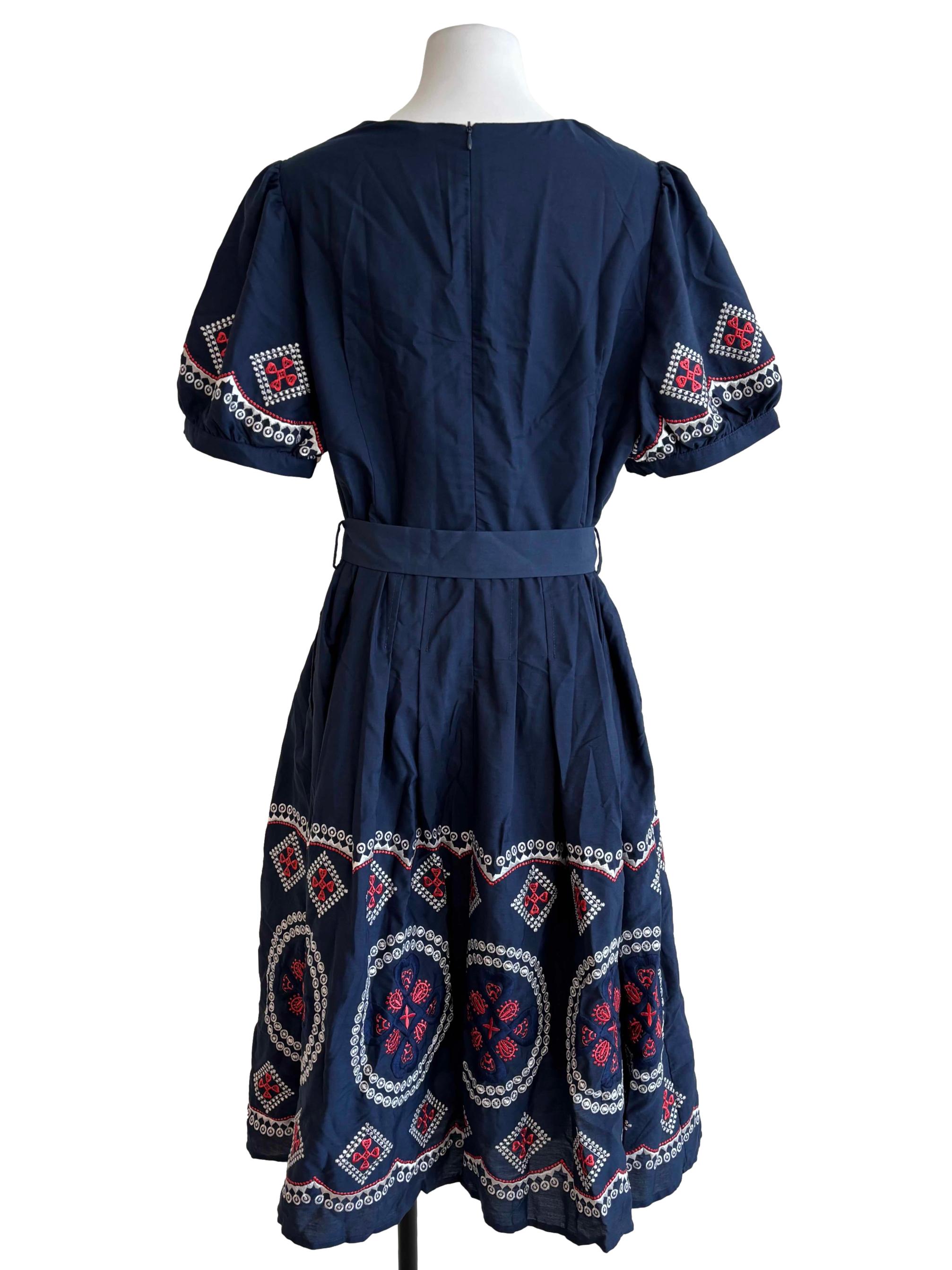 Blue Black Embroidered Pattern Dress